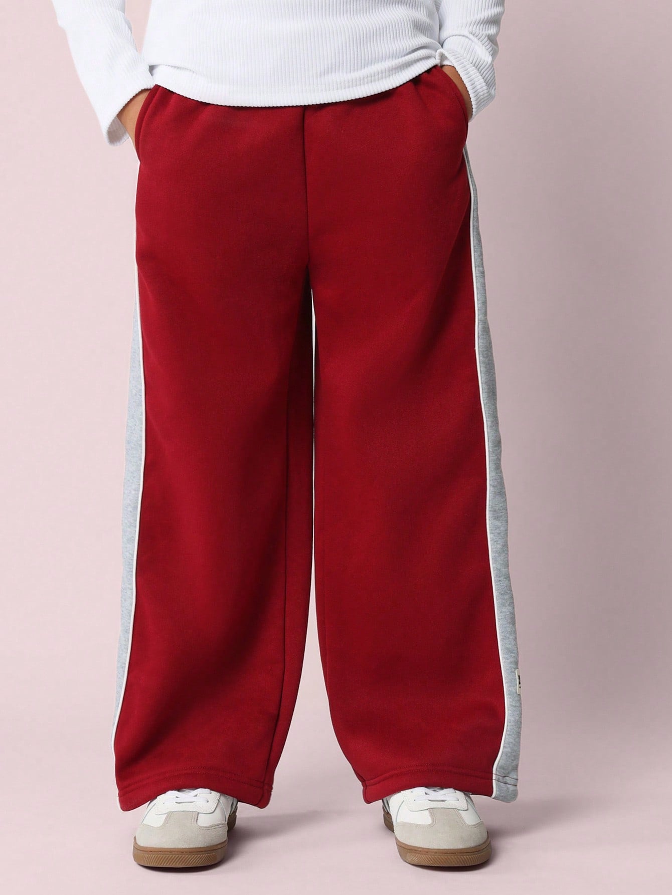 Tween Girls Comfy Wide Leg Contrast Pannel Sweatpants With Piping