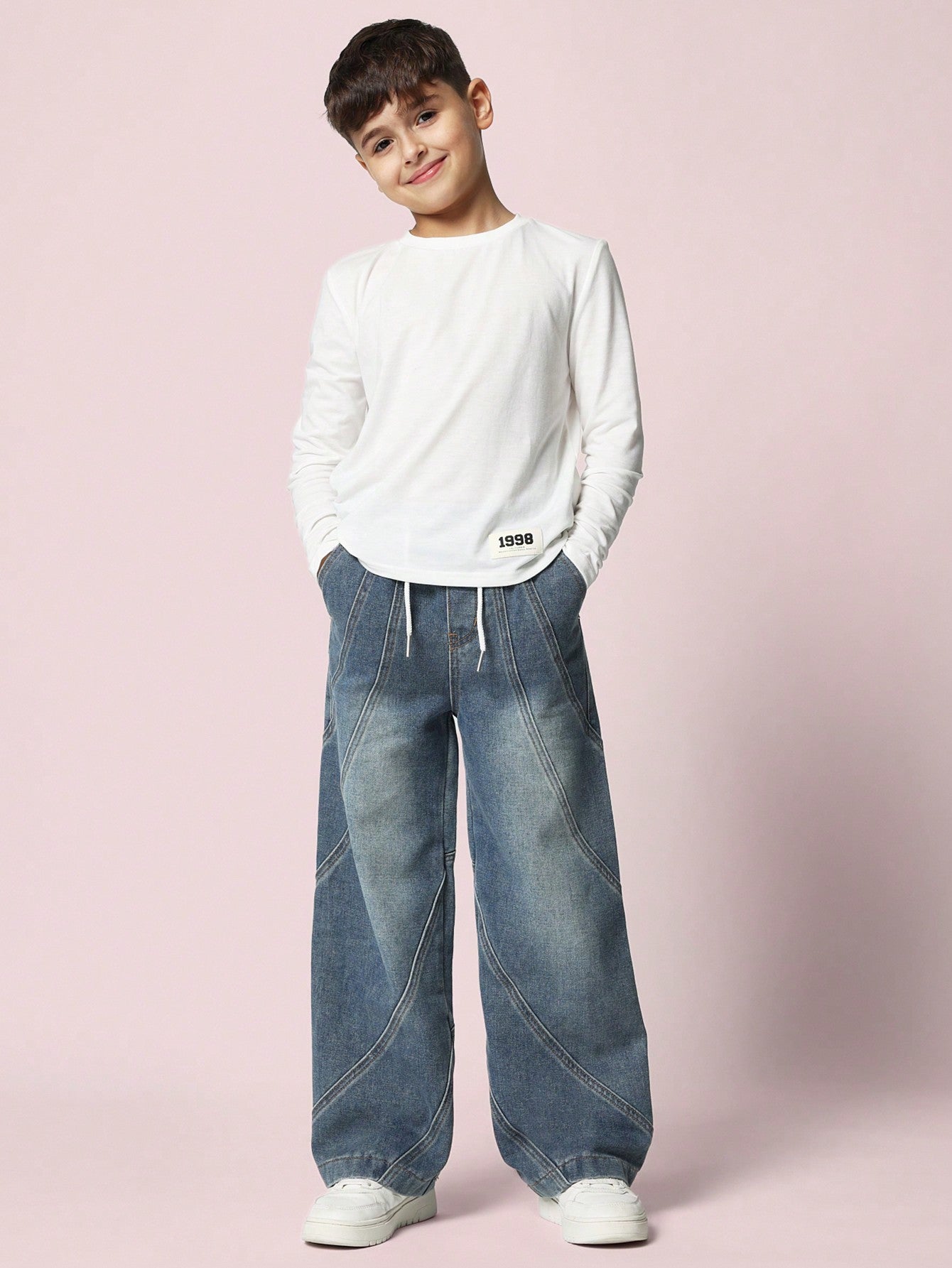 Tween Boys Relaxed Straight Fit Dirty Wash Seamed Pull On Jean