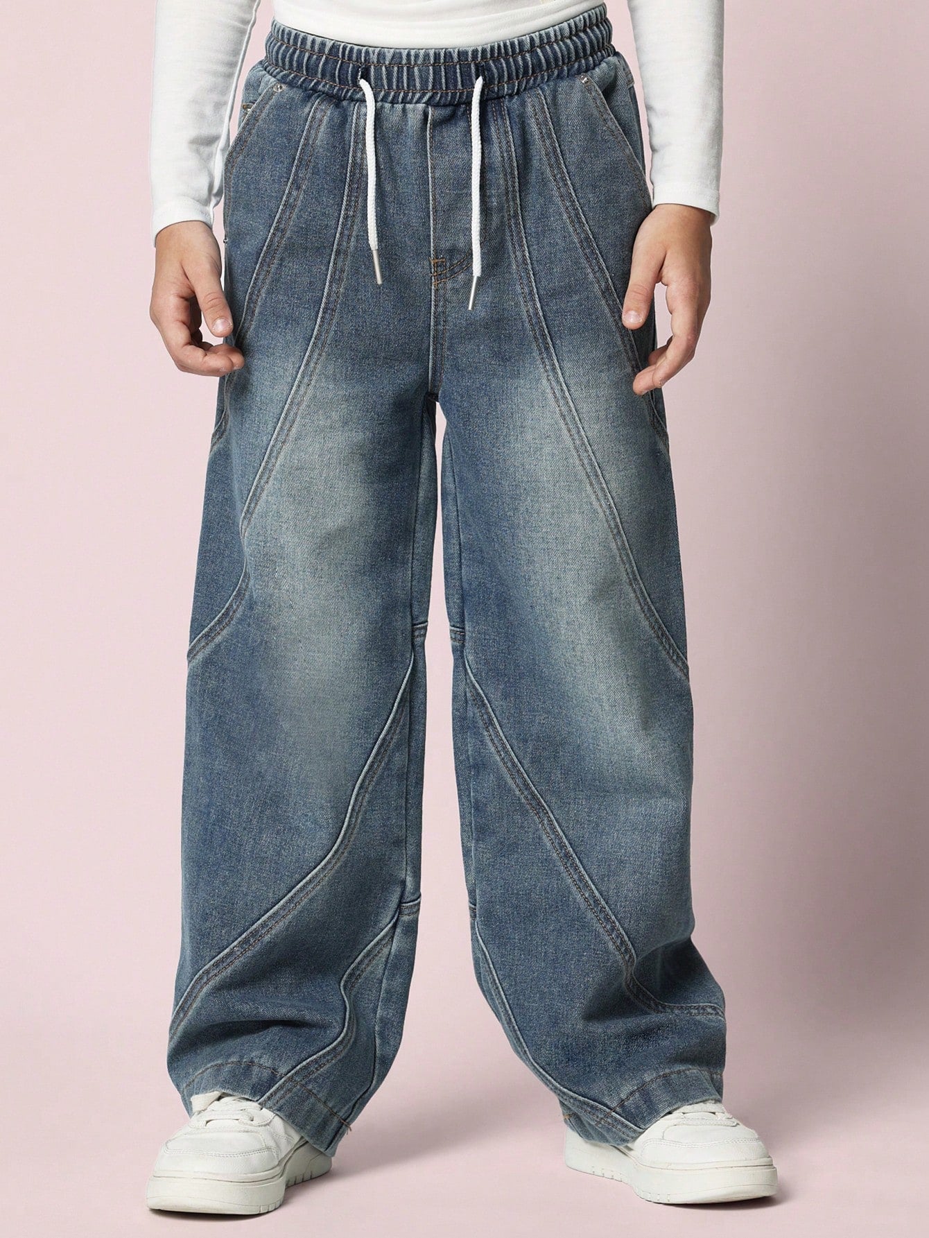 Tween Boys Relaxed Straight Fit Dirty Wash Seamed Pull On Jean