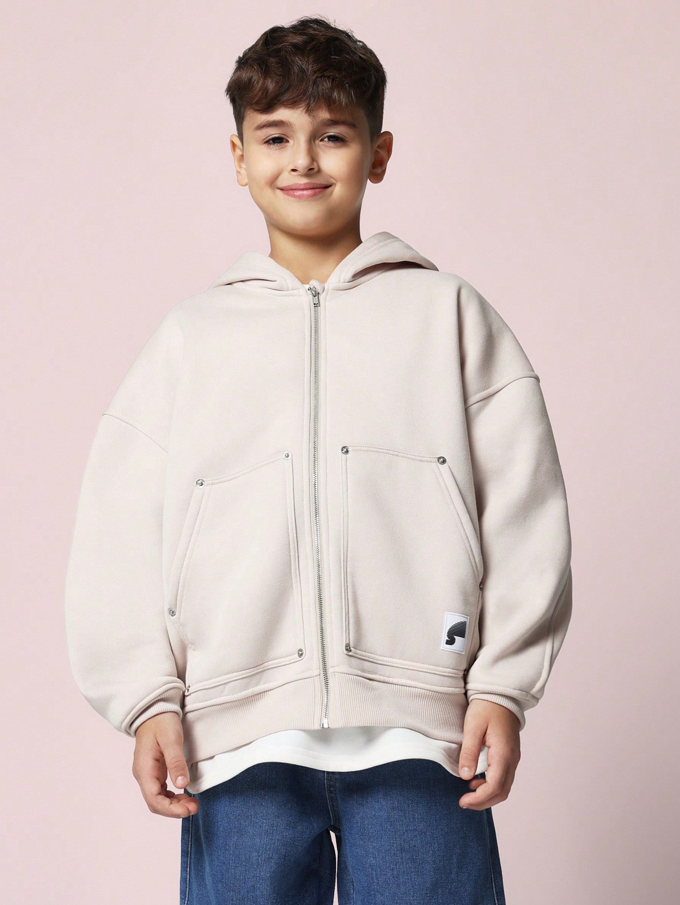 Tween Boys Comfy Regular Fit Zip Up Carpenter Stone Hoodie