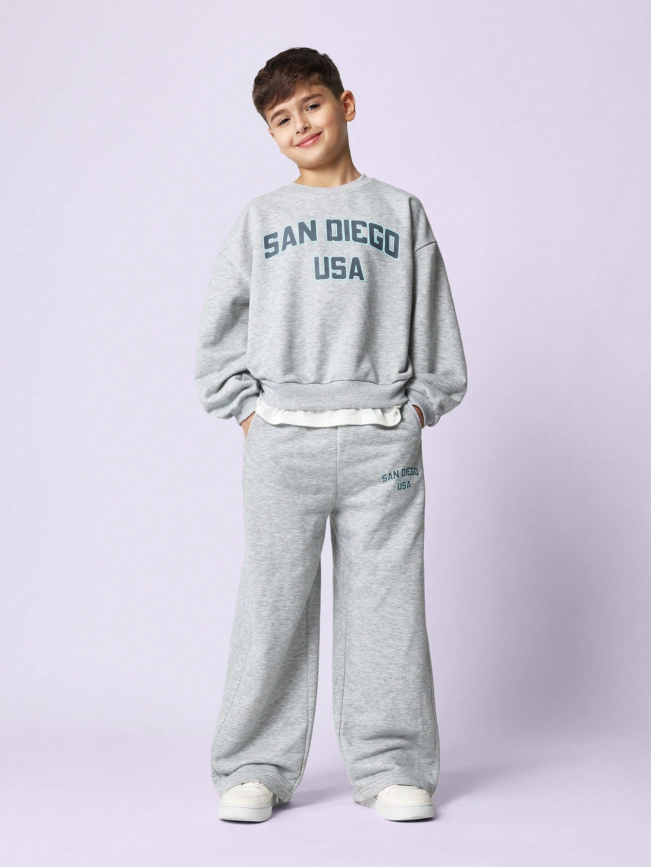 Tween Boys Comfy Regular Fit Double Layer Sweatshirt And Straight Fit Sweatpants 2 Piece Set