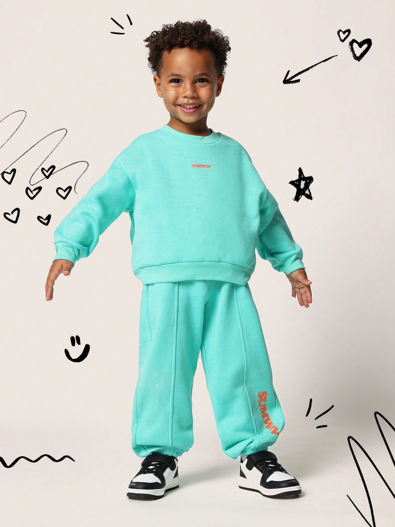 Young Boys Comfy Crew Neck Sweatshirt And Jogger With Graphic Print & Seam Detail 2 Piece Set