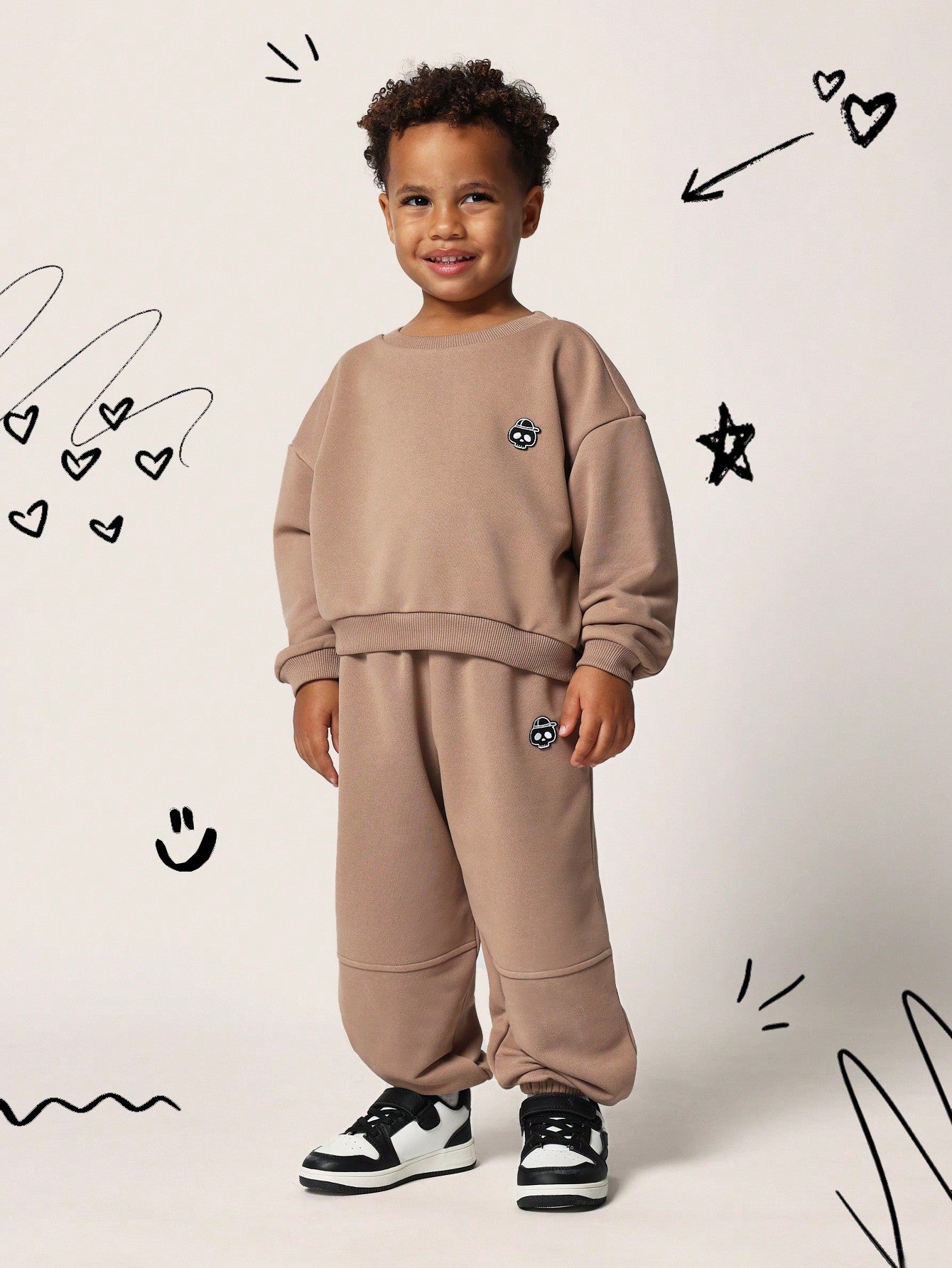 Young Girls Comfy Crew Neck Sweatshirts With Skull Silicon Badge And Jogger 2 Piece Set