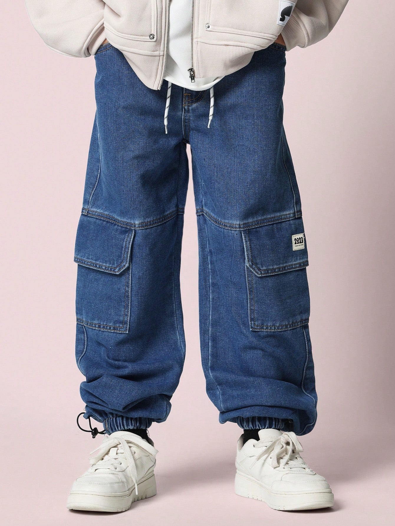 Tween Boys Comfy Relaxed Fit Cargo Denim Jogger Jean