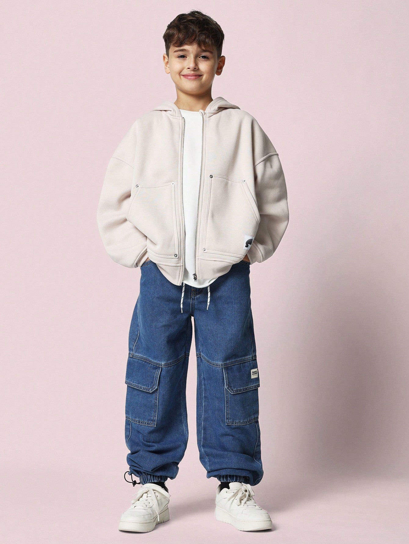 Tween Boys Comfy Relaxed Fit Cargo Denim Jogger Jean