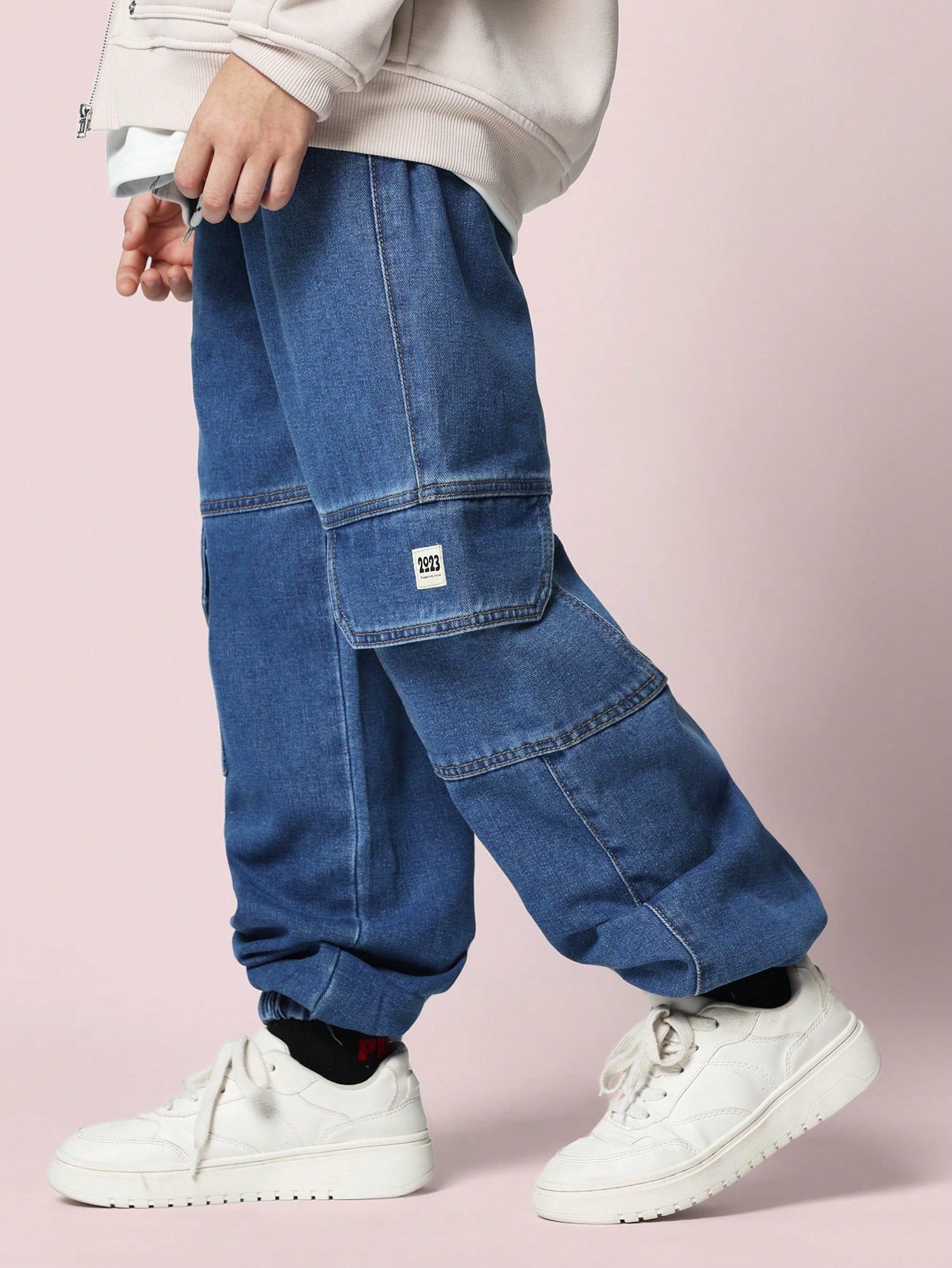 Tween Boys Comfy Relaxed Fit Cargo Denim Jogger Jean