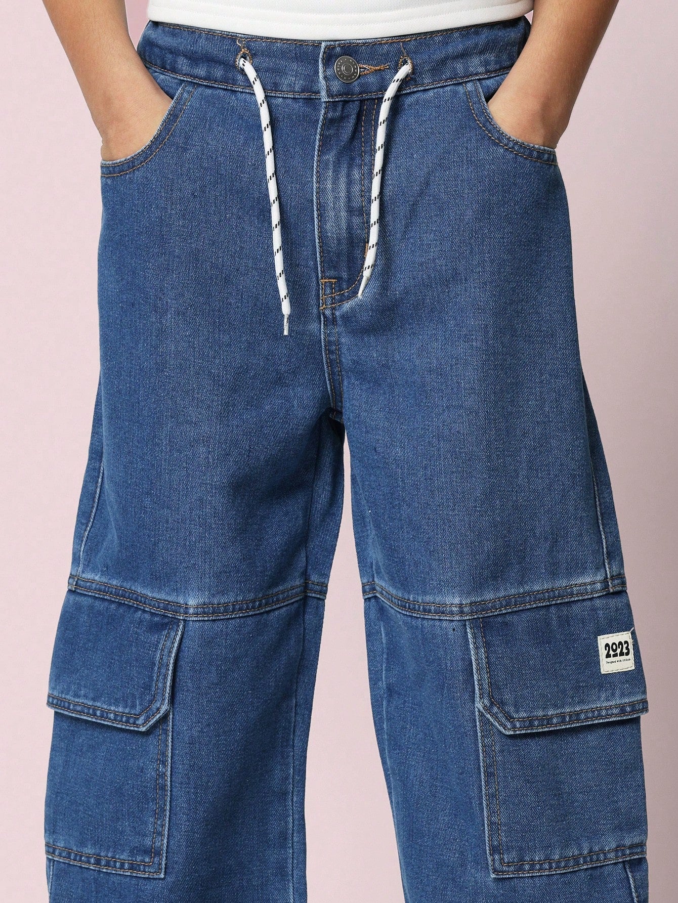 Tween Boys Comfy Relaxed Fit Cargo Denim Jogger Jean