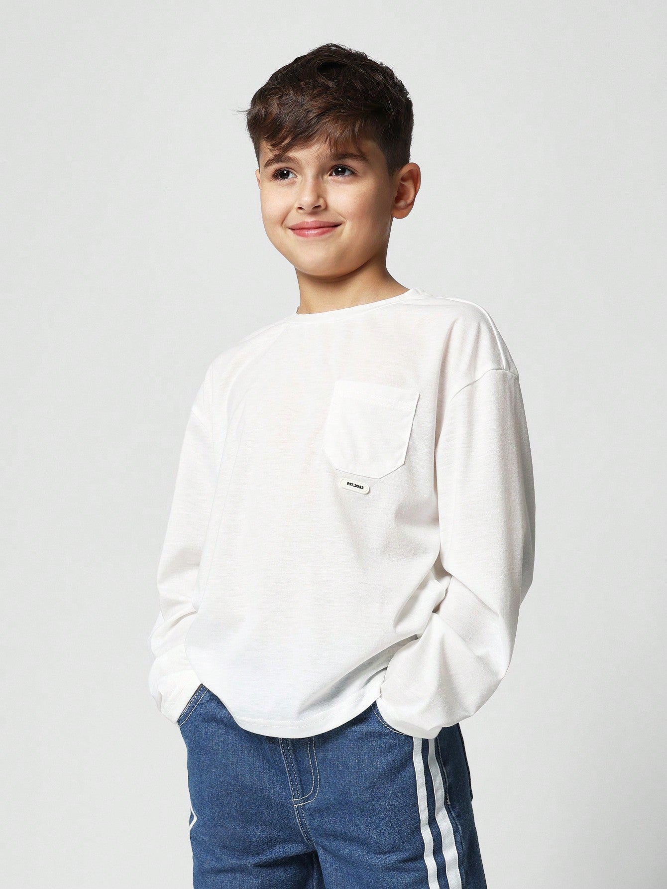 Tween Boys Everyday Regular Fit Long Sleeve Jersey Tee With Chest Pocket