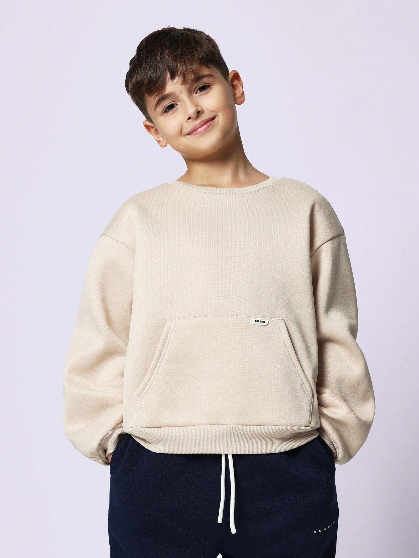 Tween Boys Relaxed Crew Neck Sweatshirts With Kangaroo Pocket