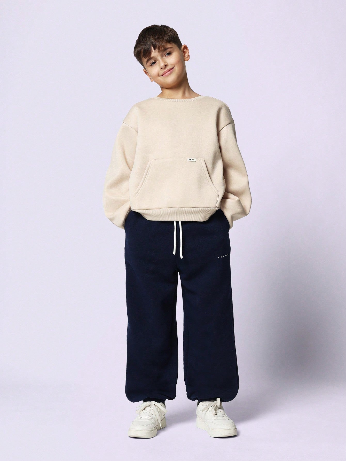 Tween Boys Relaxed Crew Neck Sweatshirts With Kangaroo Pocket