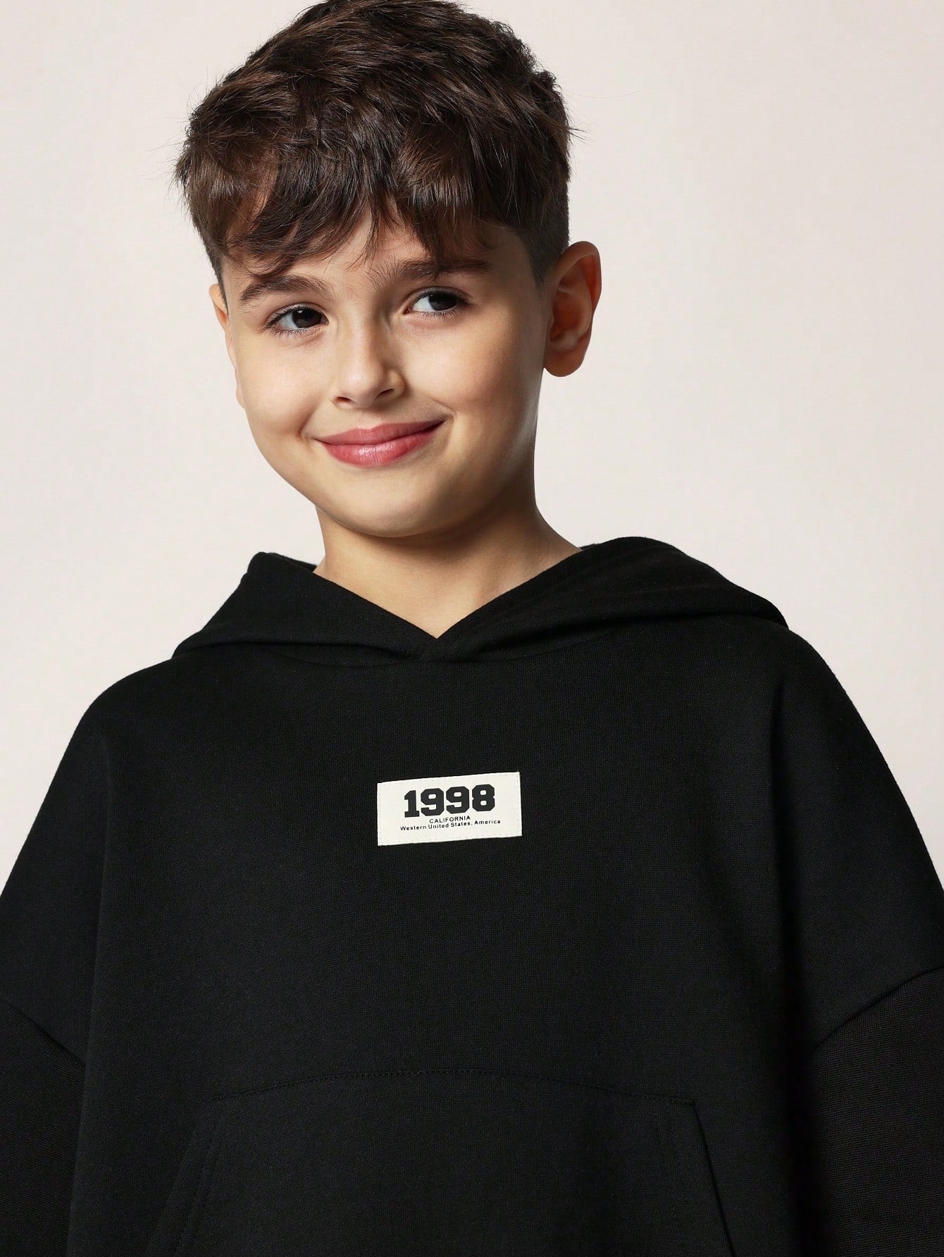 Tween Boys Comfy Boxy Jersey Top Double Layer Sleeve With Hood & Side Slit