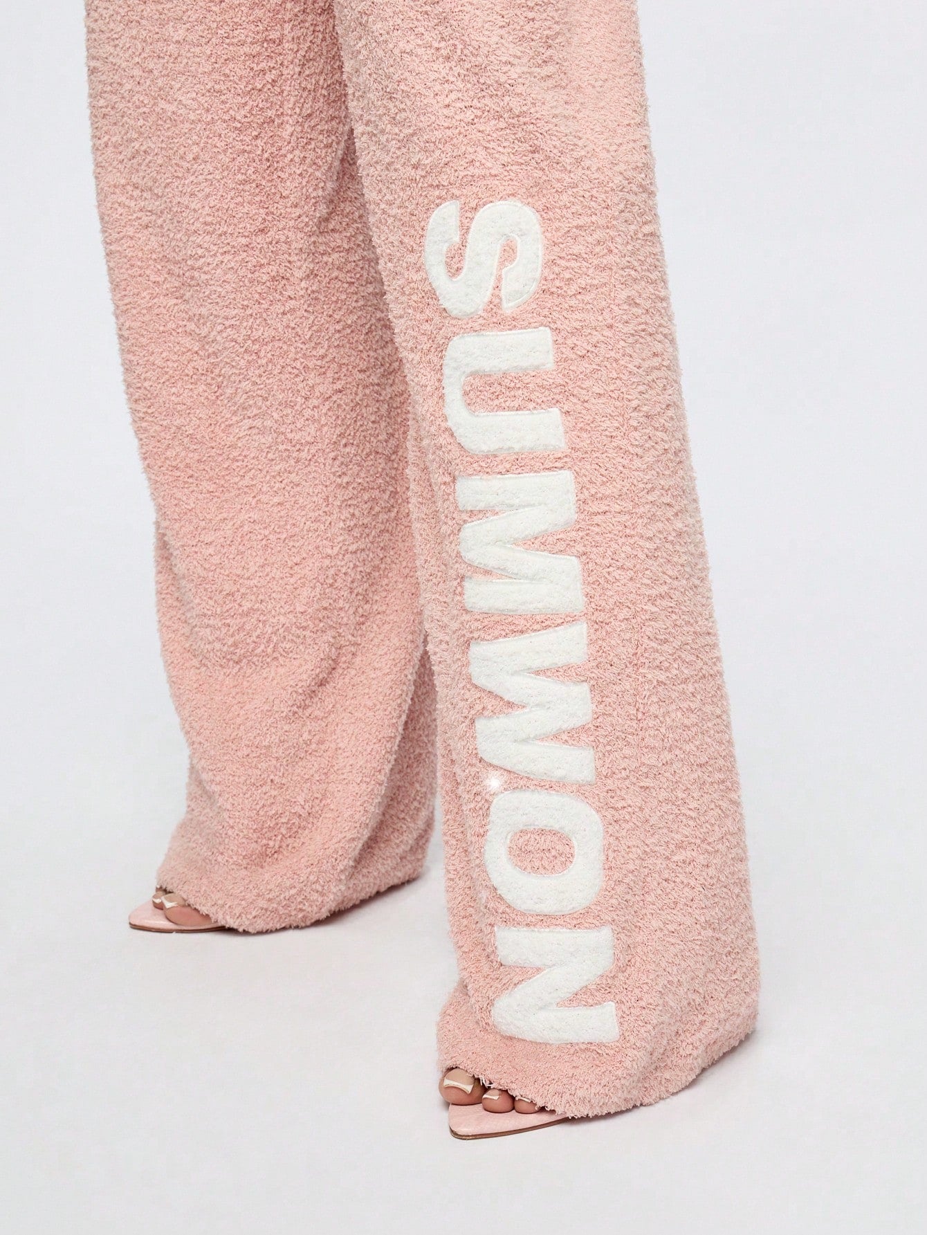 SUMWON WOMEN Fluffy Knit Wide Leg Joggers With Graphic Print