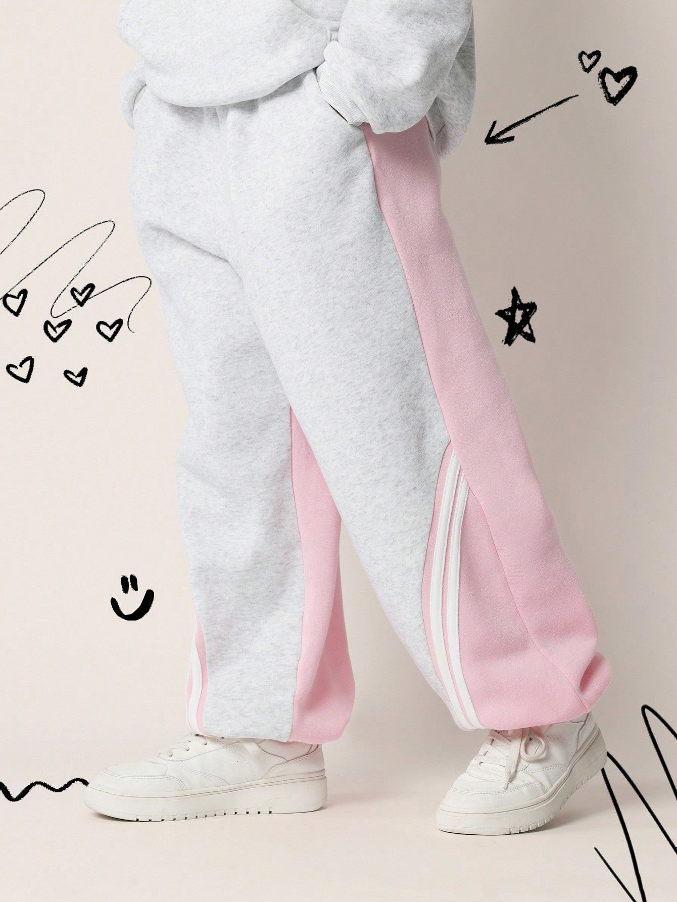 Tween Girls Relaxed Paneled Grey & Pink 90'S Joggers