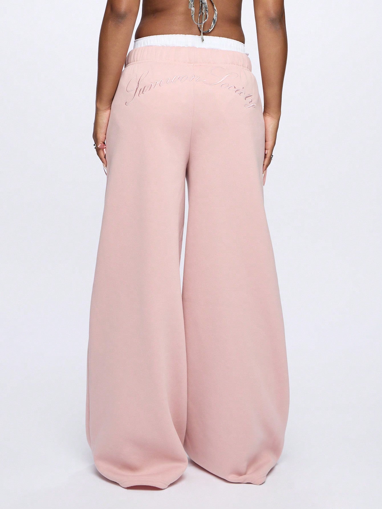 SUMWON WOMEN Oversized Wide Leg Embroidered Joggers With Bow Detail