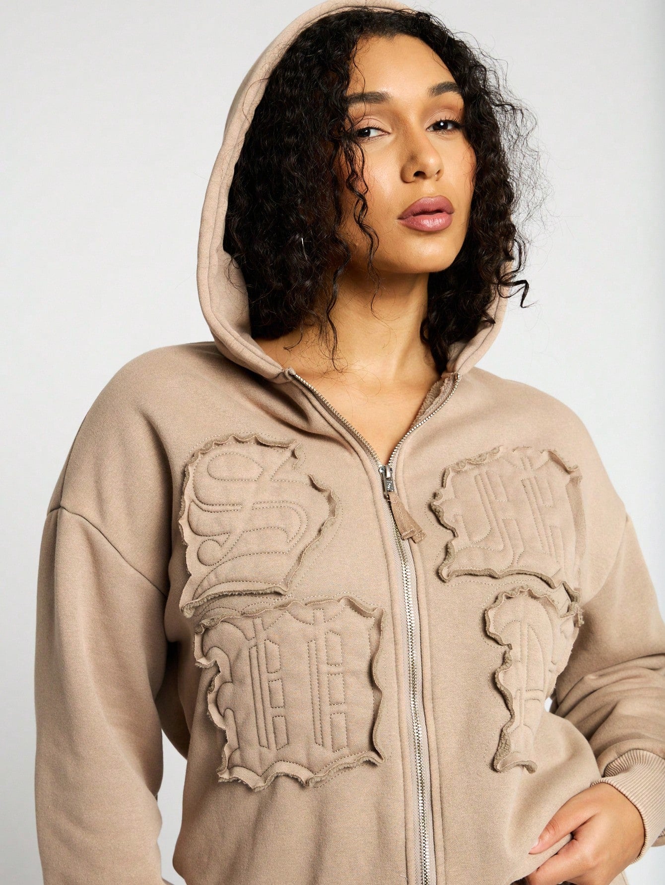 SUMWON WOMEN Zip Through Distressed Logo Hoodie