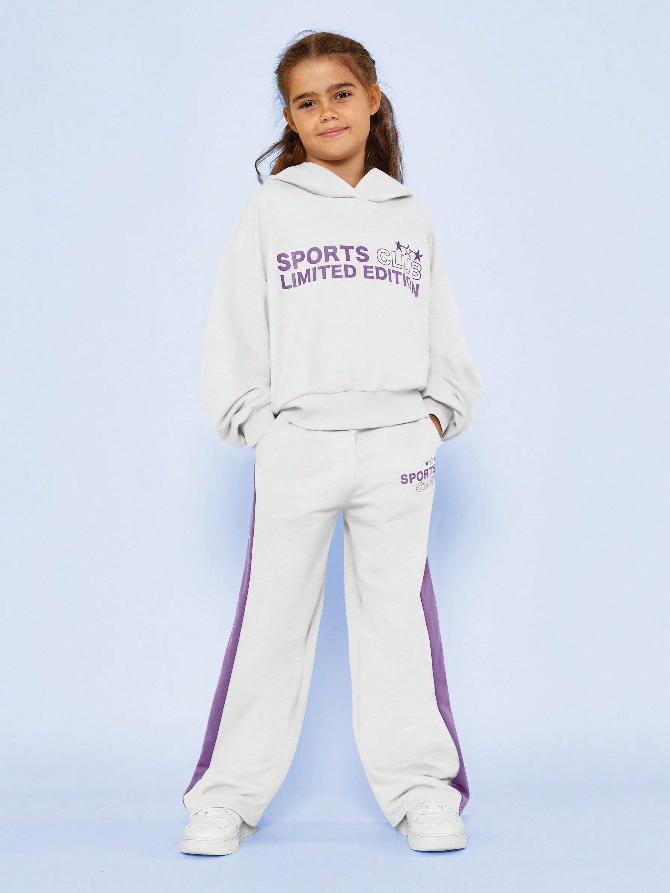 Tween Girls Overhead Hoodie And Contrast Colour Straight Fit Pant With Graphic Print 2 Piece Set