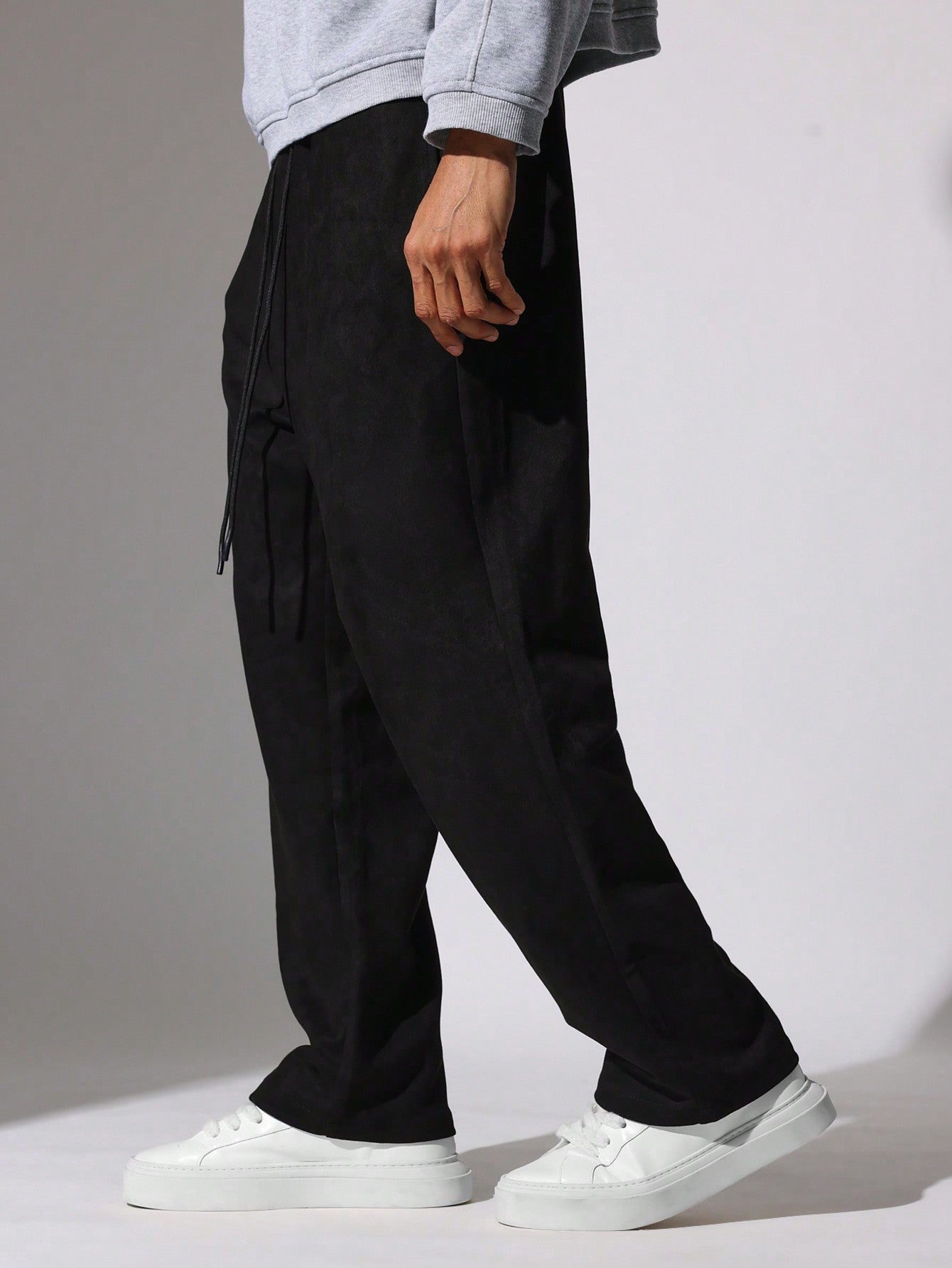 Straight Fit Suedette Drop Crotch Essential Sweatpants