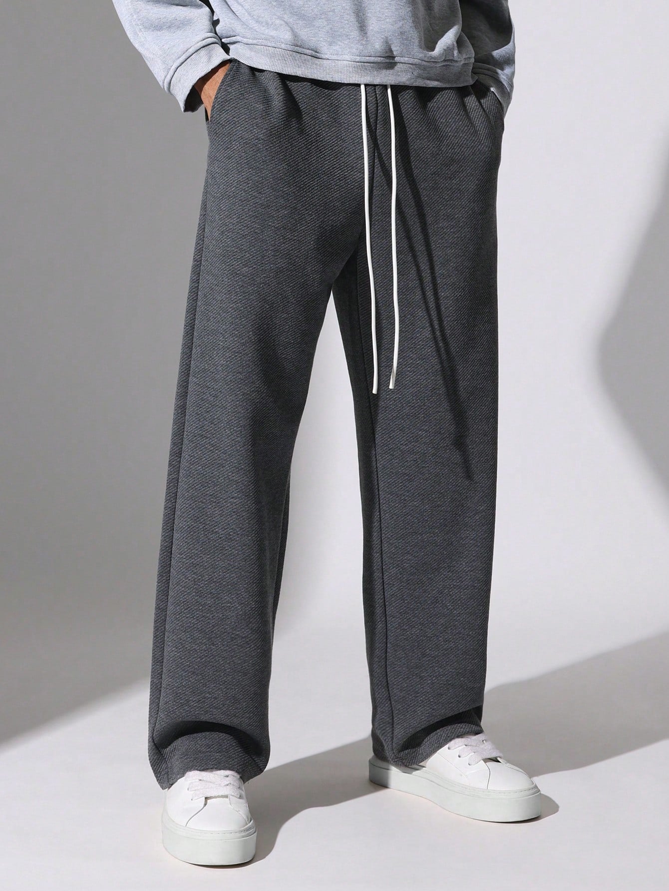 Skater Fit Diagonal Texture Sweatpants With Drawstrings