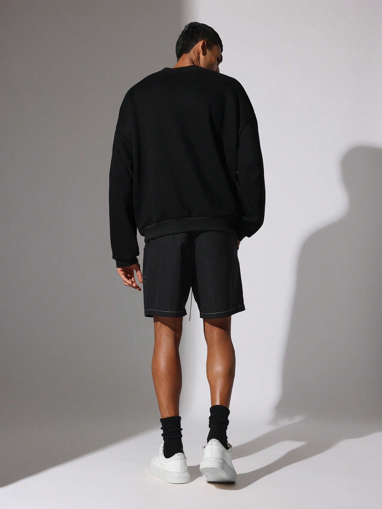 Drop Crotch Nylon Shorts With Contrast Stitching & Drawstrings