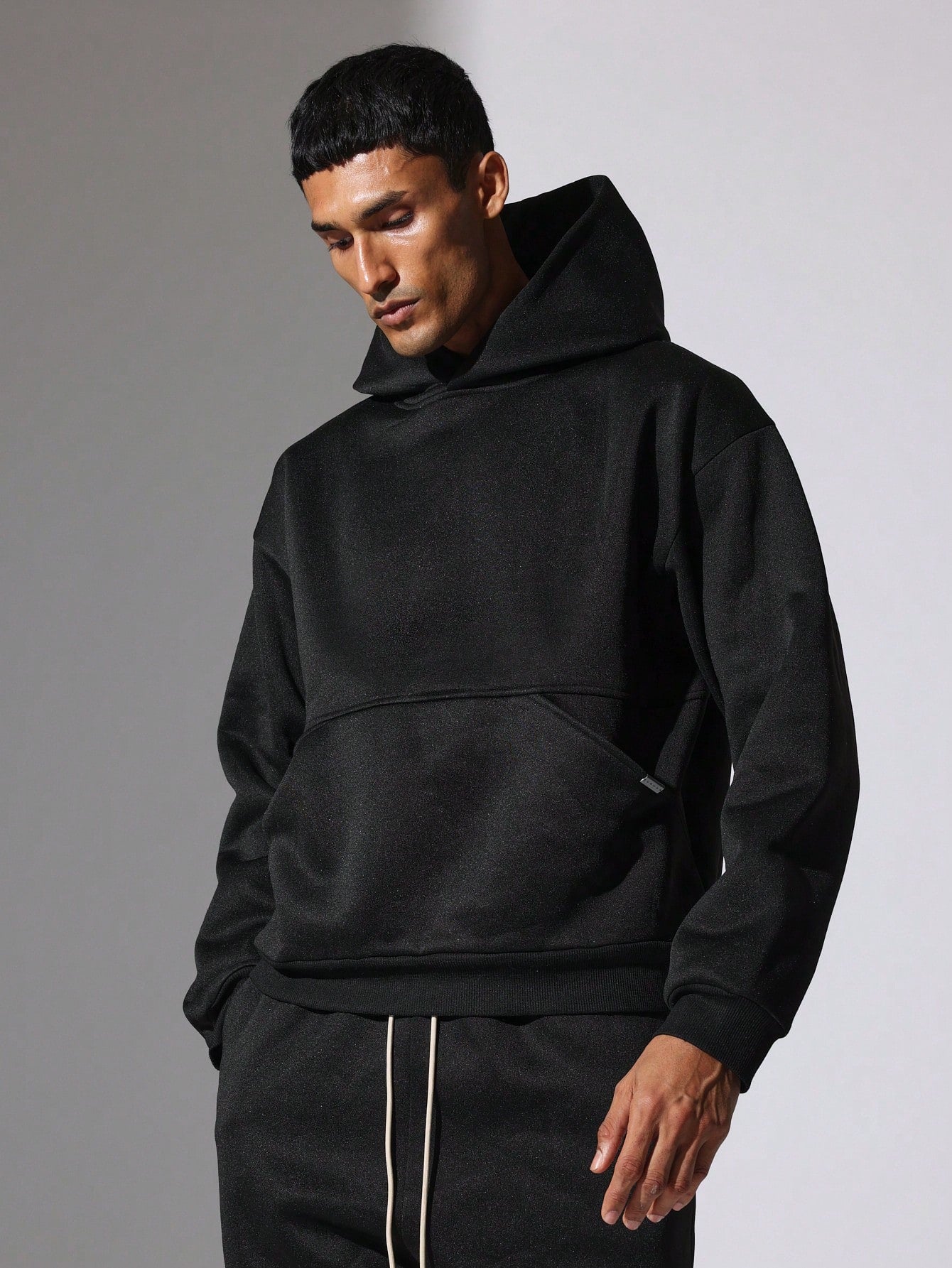 Regular Fit Zip Up Hoodie With Kangaroo Pocket And Drop Crotch Short 2 Piece Set