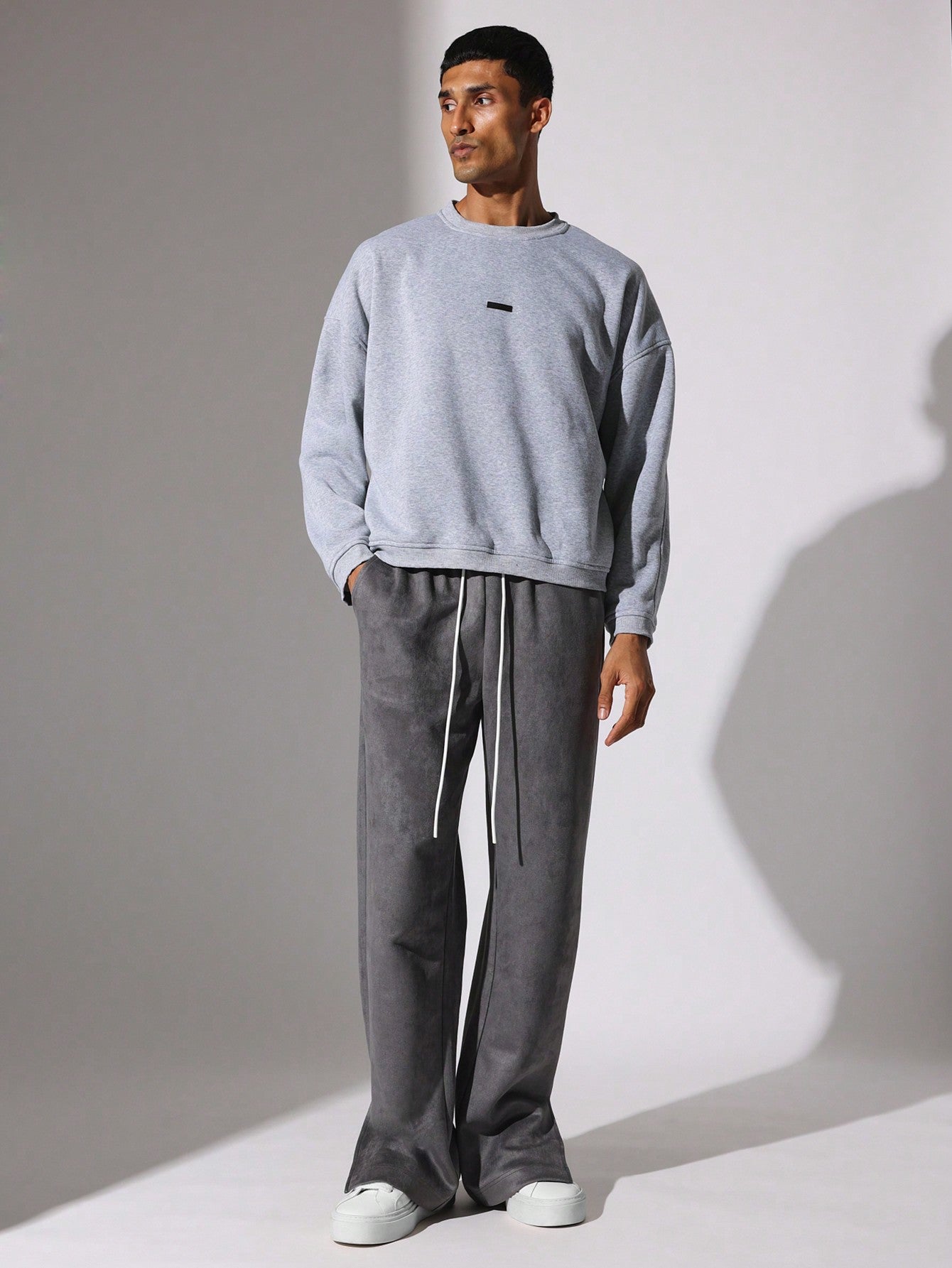 Flare Fit Suedette Essential Sweatpants With Split Hem & Drawstrings