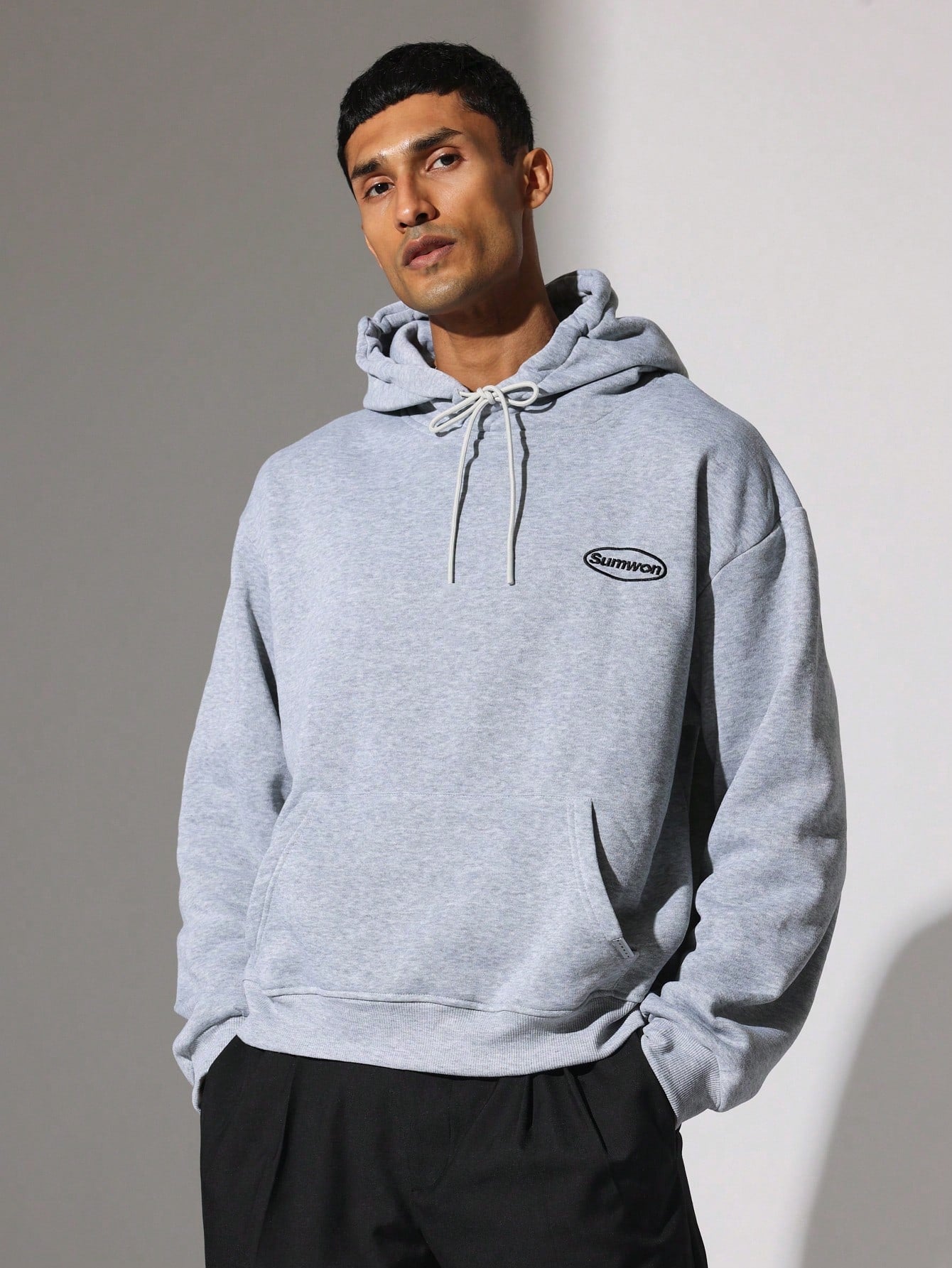 Regular Fit Overhead Hoodie With Embroidery Pattern