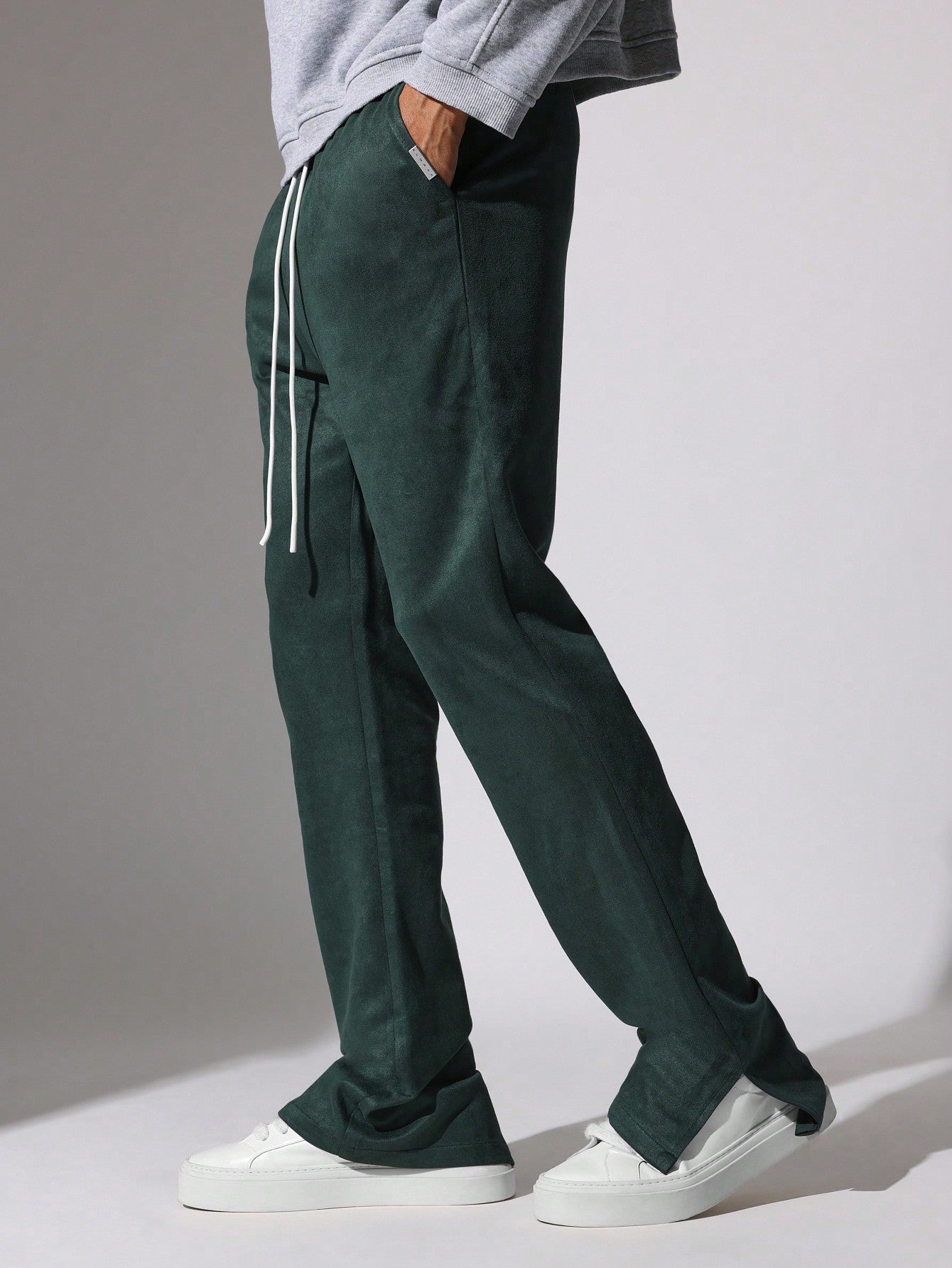 Flare Fit Suedette Essential Sweatpants With Split Hem & Drawstrings