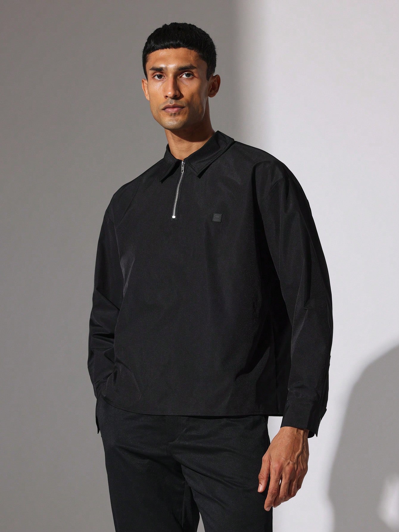 Regular Fit Half-Zip Long Sleeve Nylon Shirt