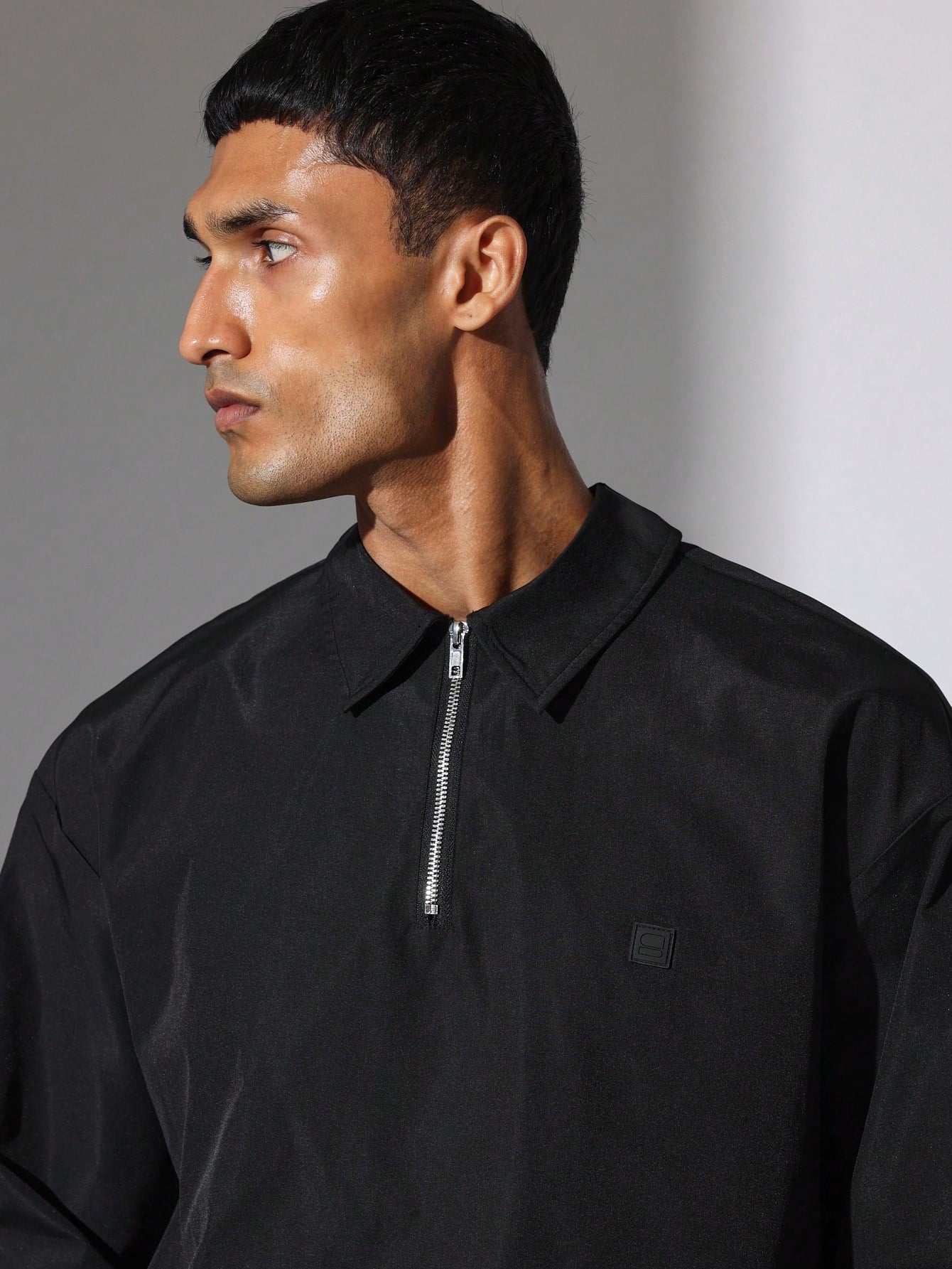 Regular Fit Half-Zip Long Sleeve Nylon Shirt