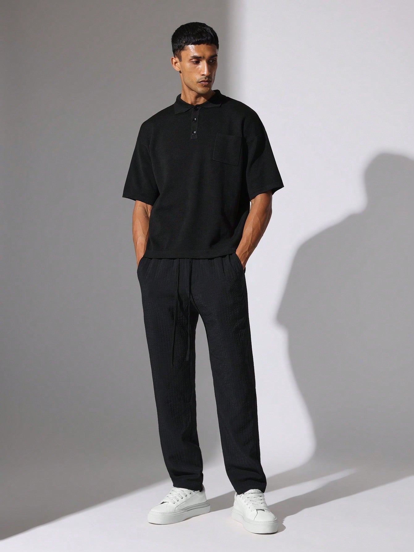 Slim Fit Textured Pull On Pants