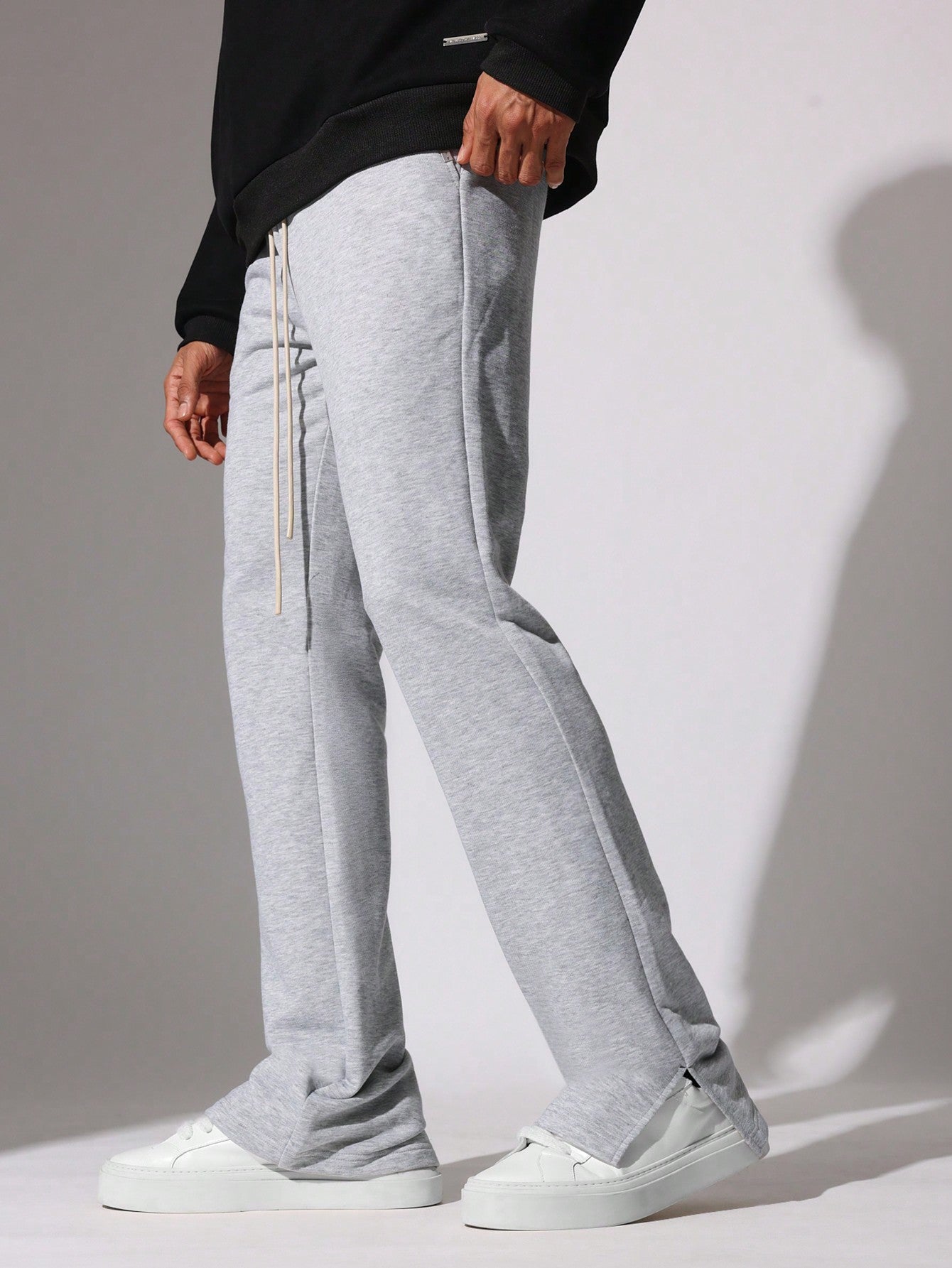 Flare Fit Summer Weight Loopback Essential Sweatpants With Split Hem & Drawstrings