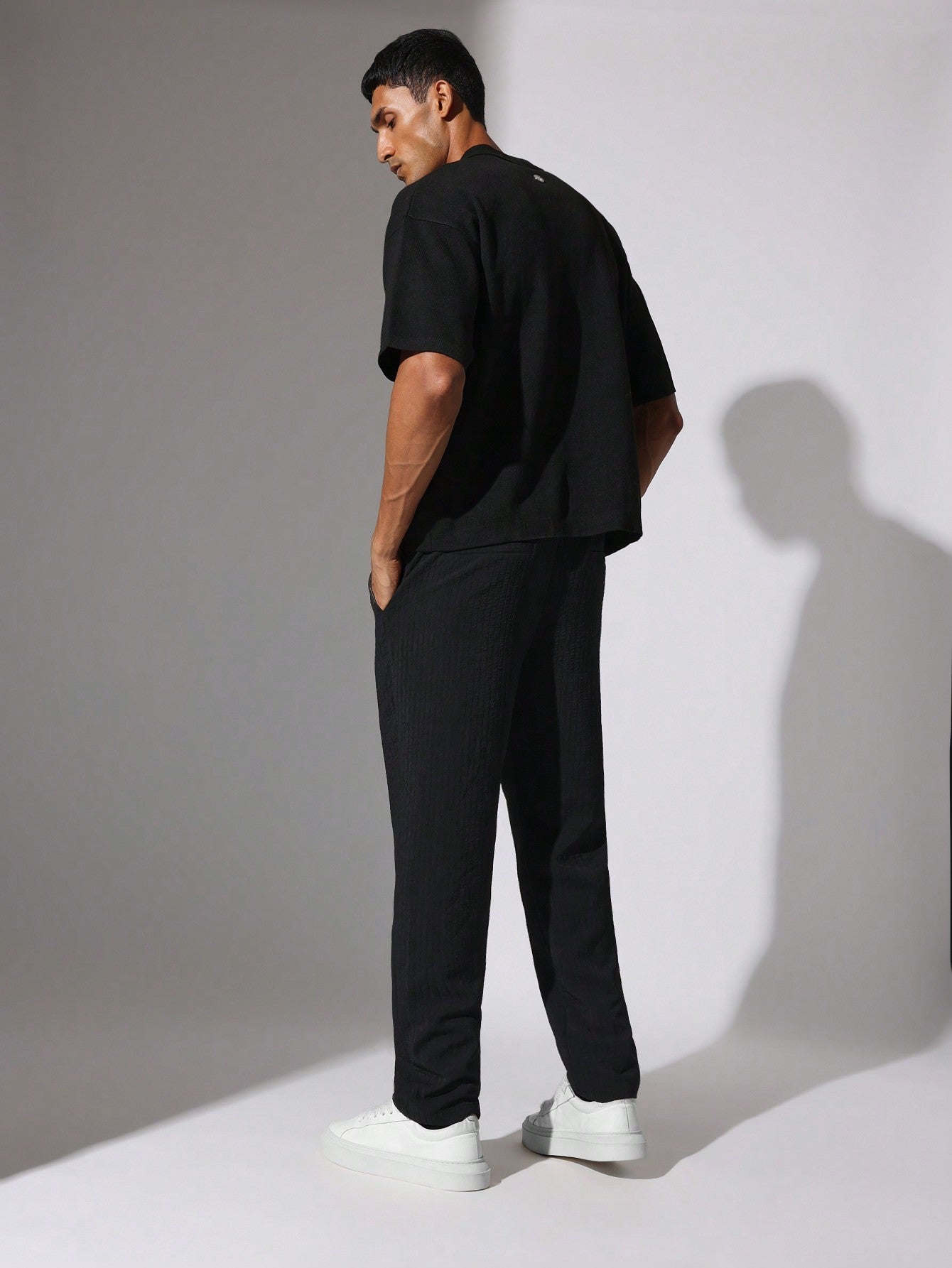 Slim Fit Textured Pull On Pants