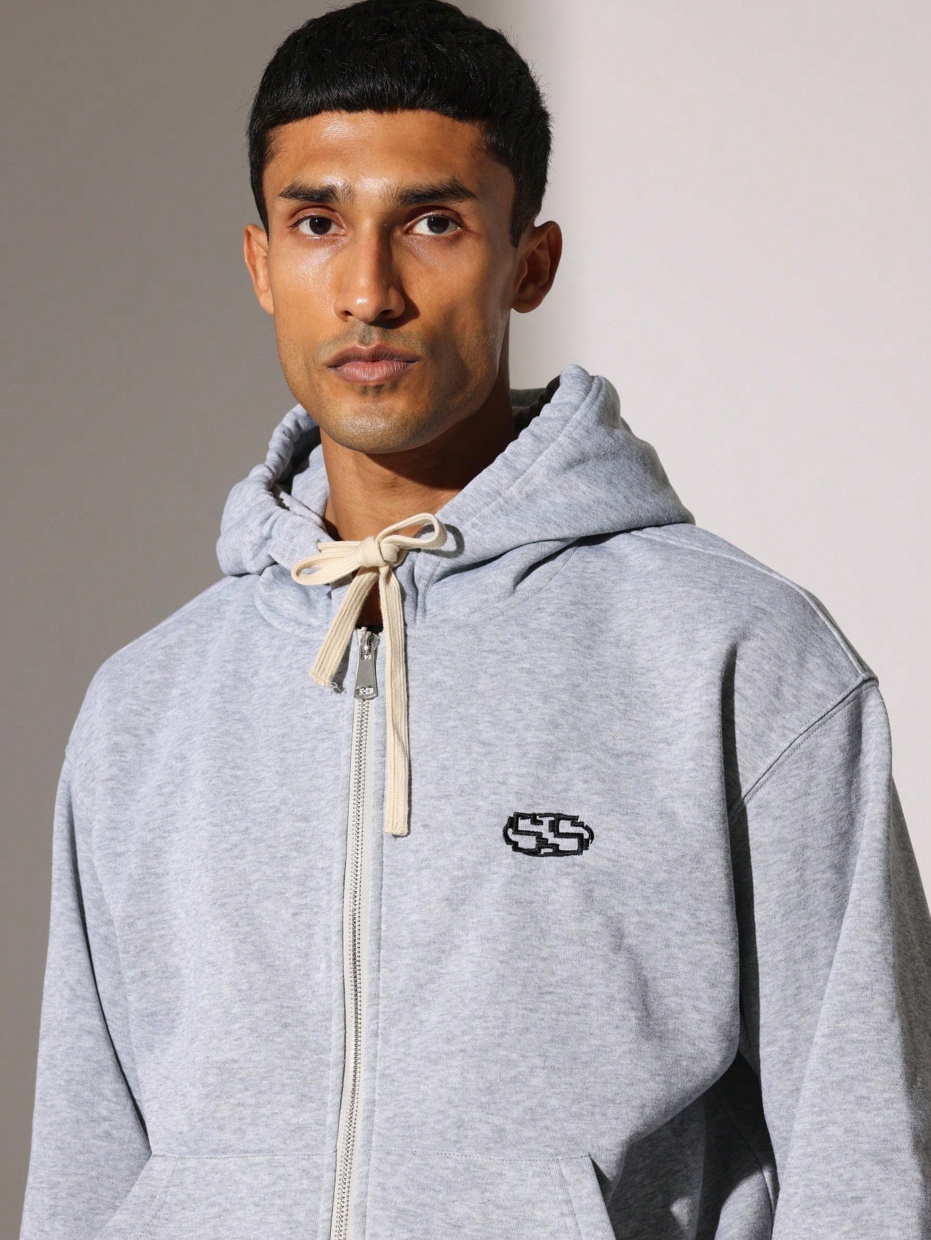 Regular Fit Zip-Up Hoodie With Small Embroidery