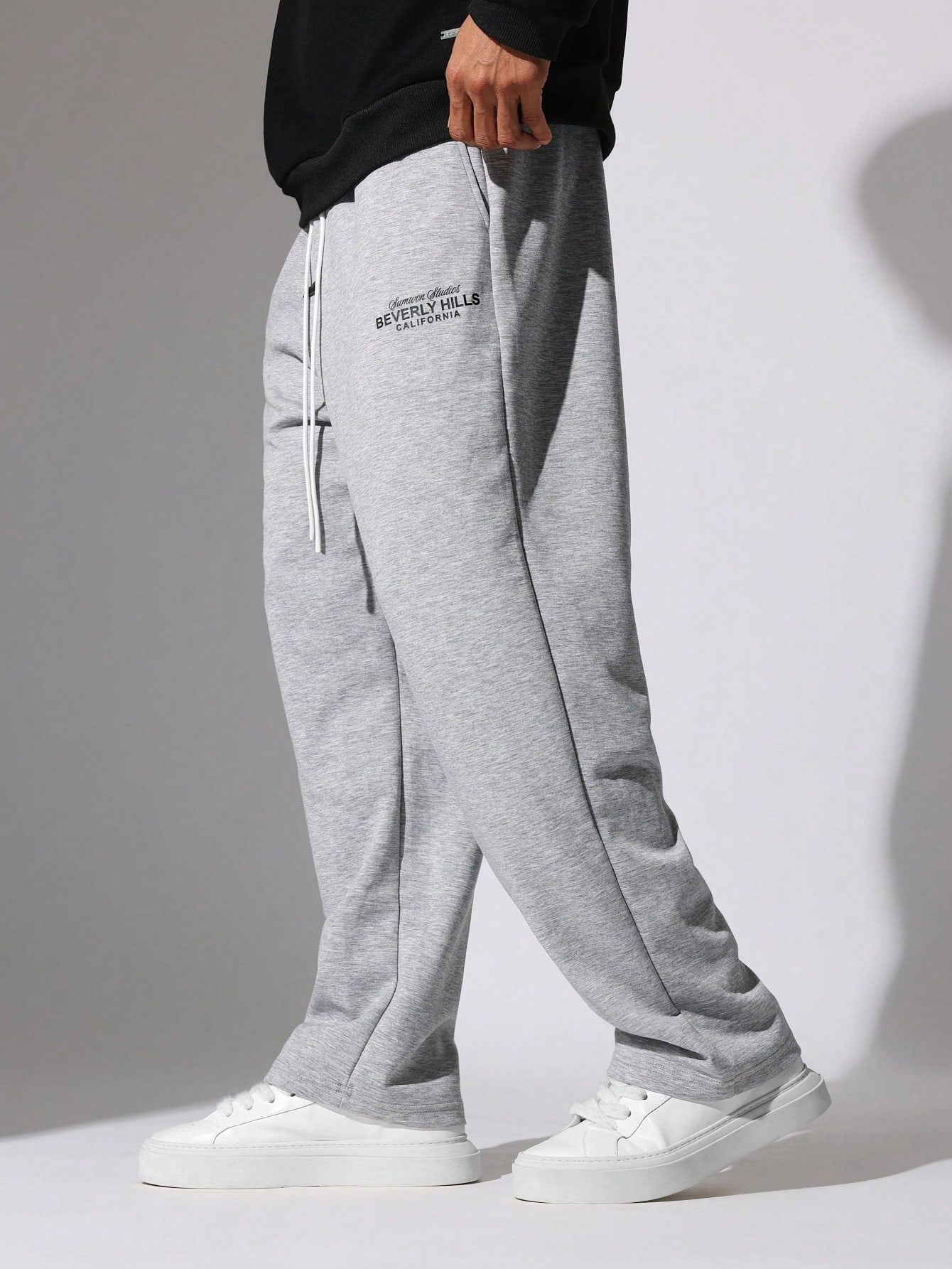 Straight Fit Drop Crotch Sweatpants With Double Pocket Detail & Drawstrings