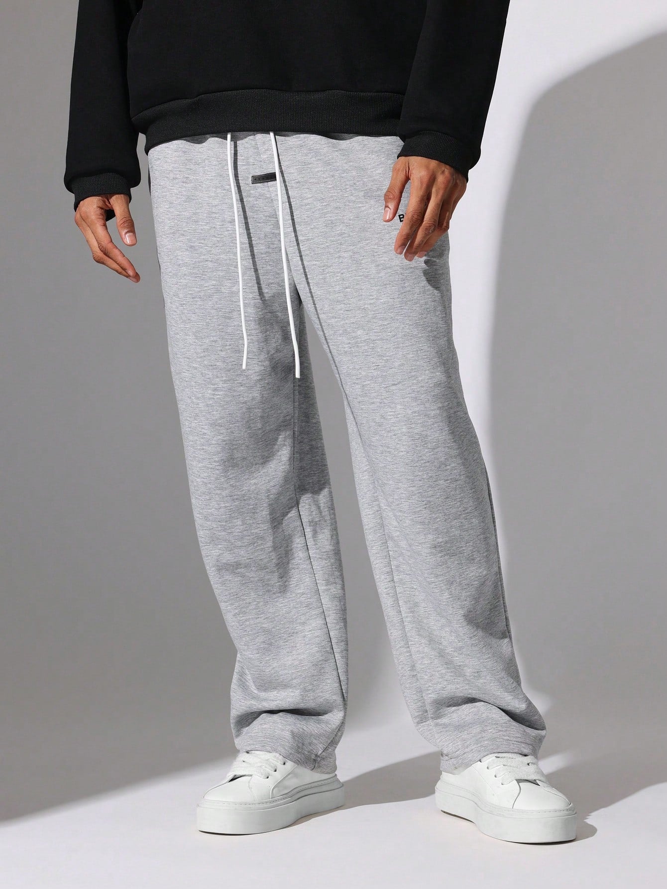 Straight Fit Drop Crotch Sweatpants With Double Pocket Detail & Drawstrings