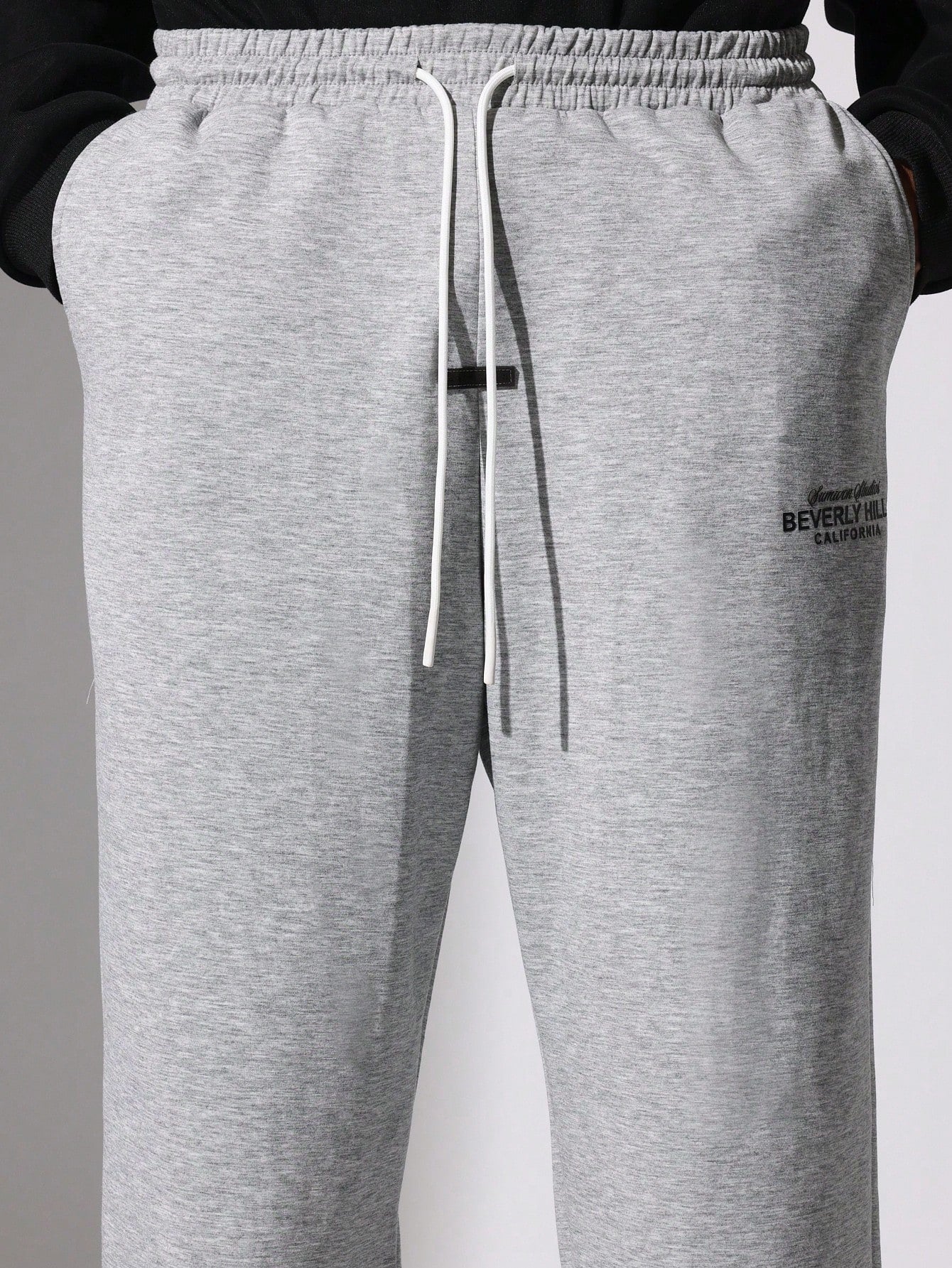 Straight Fit Drop Crotch Sweatpants With Double Pocket Detail & Drawstrings