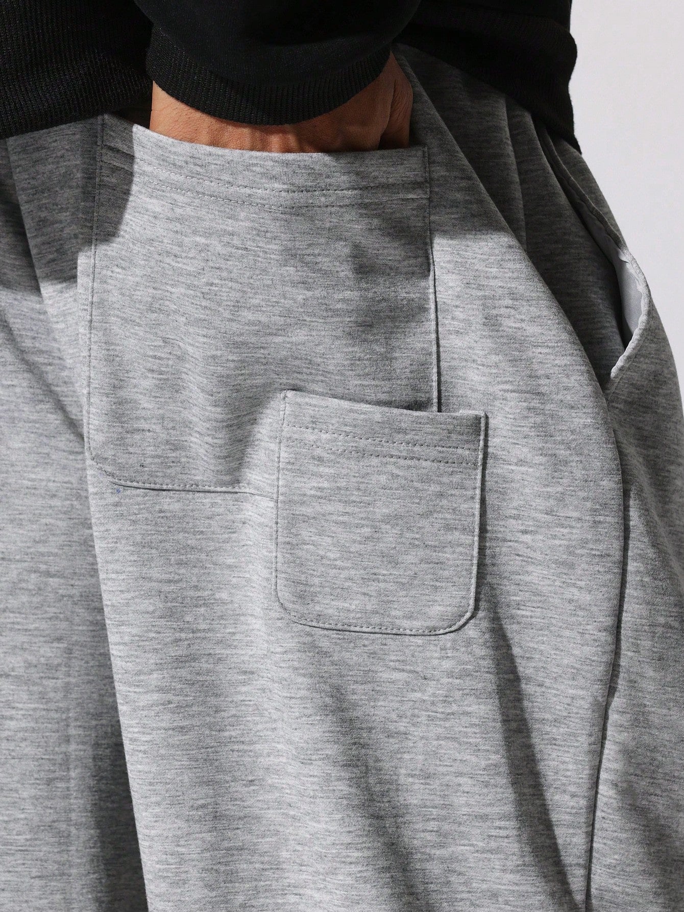 Straight Fit Drop Crotch Sweatpants With Double Pocket Detail & Drawstrings