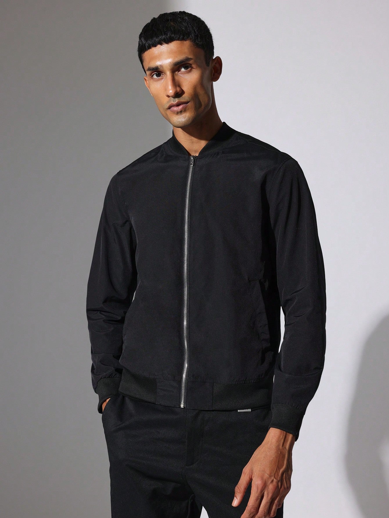 Slim Fit Zip Through Bomber Jacket