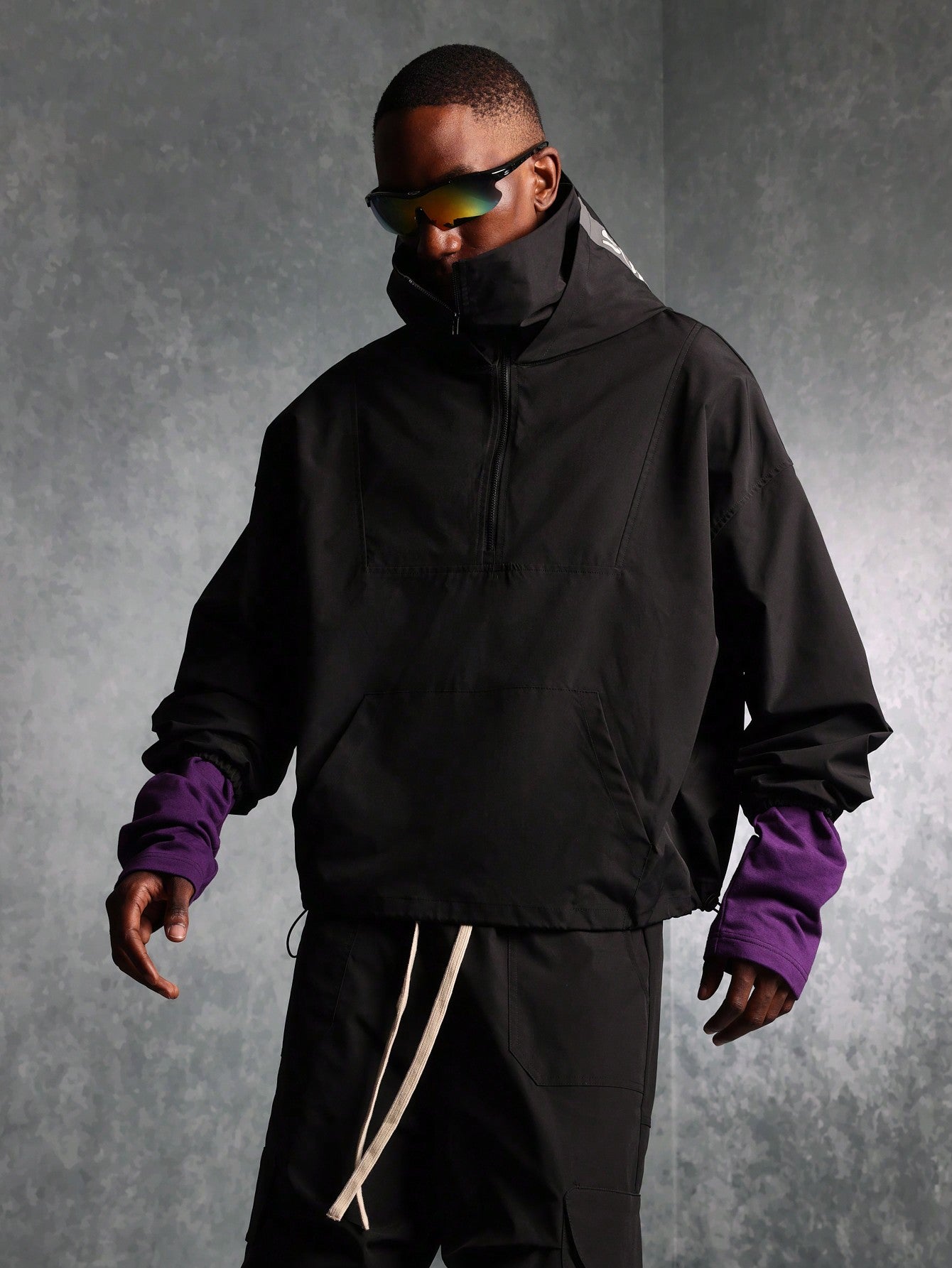 Regular Fit Overhead Zip-Up Nylon Mask Hoodie With Reflective Detail