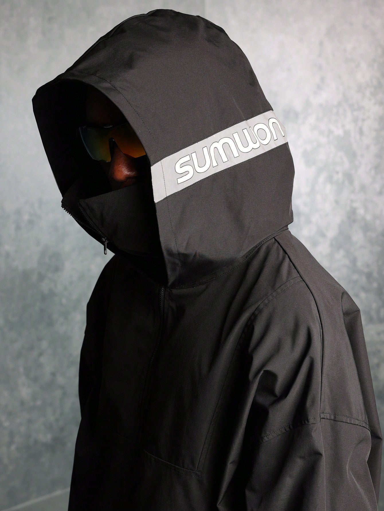 Regular Fit Overhead Zip-Up Nylon Mask Hoodie With Reflective Detail