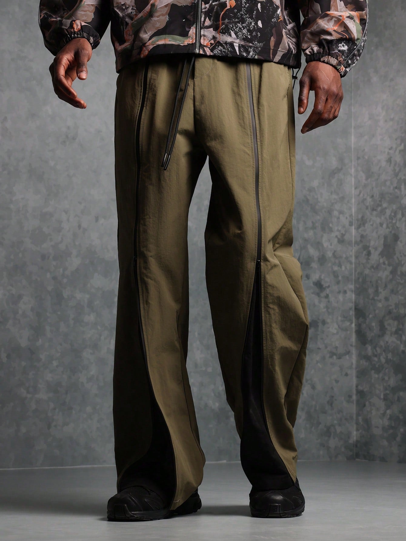 Wide Leg Nylon Pant With Front Zipper