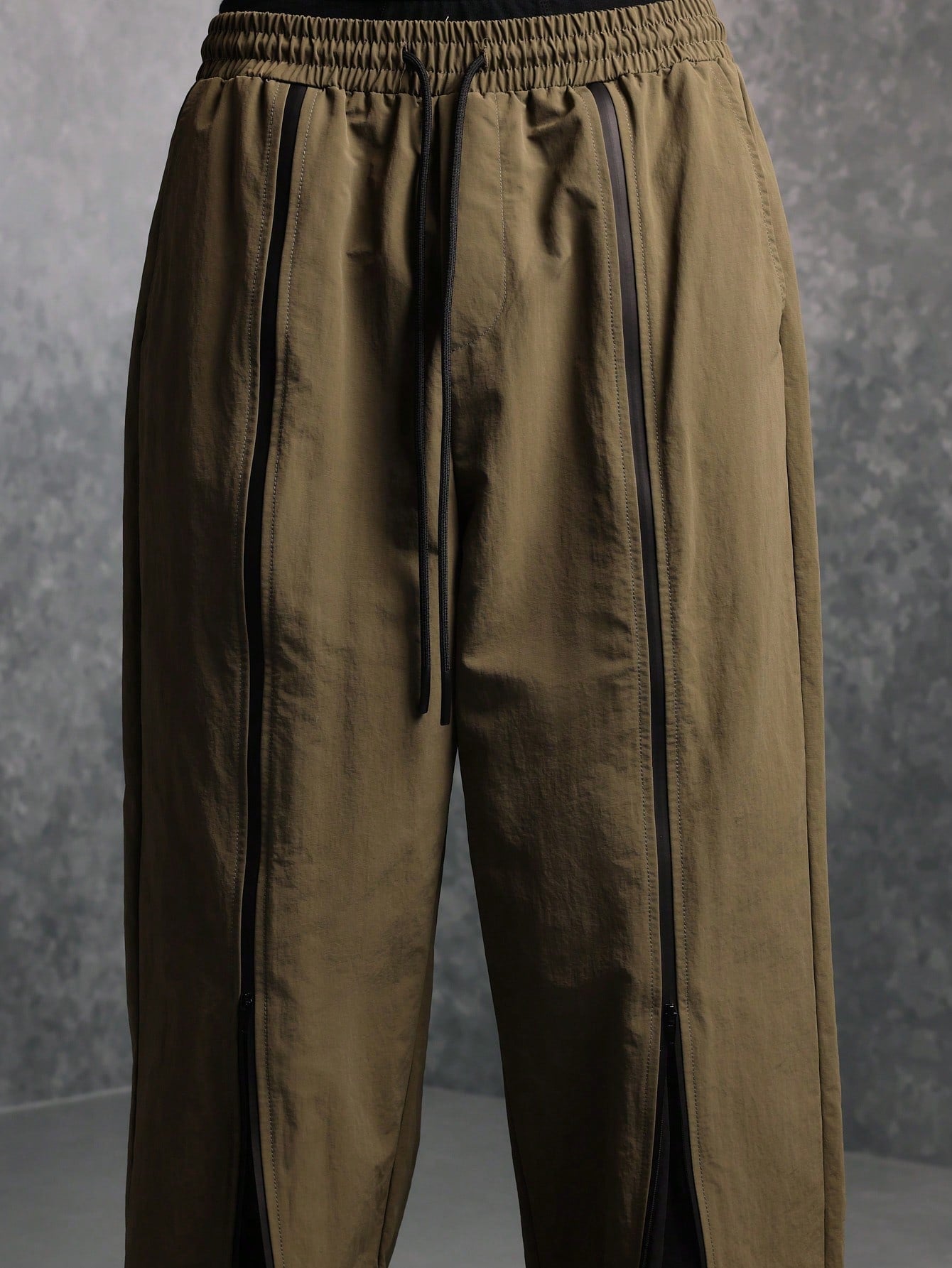 Wide Leg Nylon Pant With Front Zipper