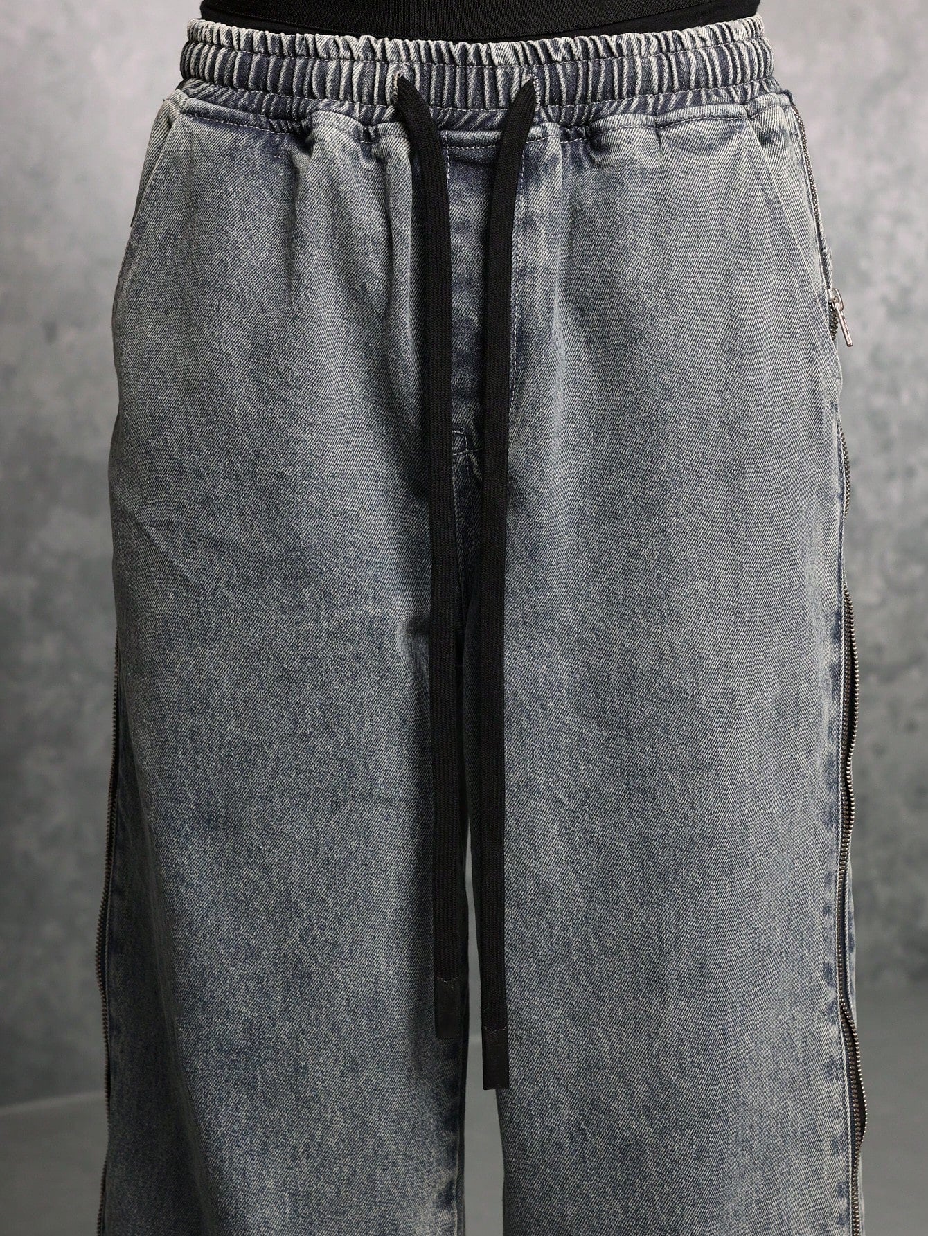 Pull On Straight Fit Washed Denim Pant With Nylon Side Inserts