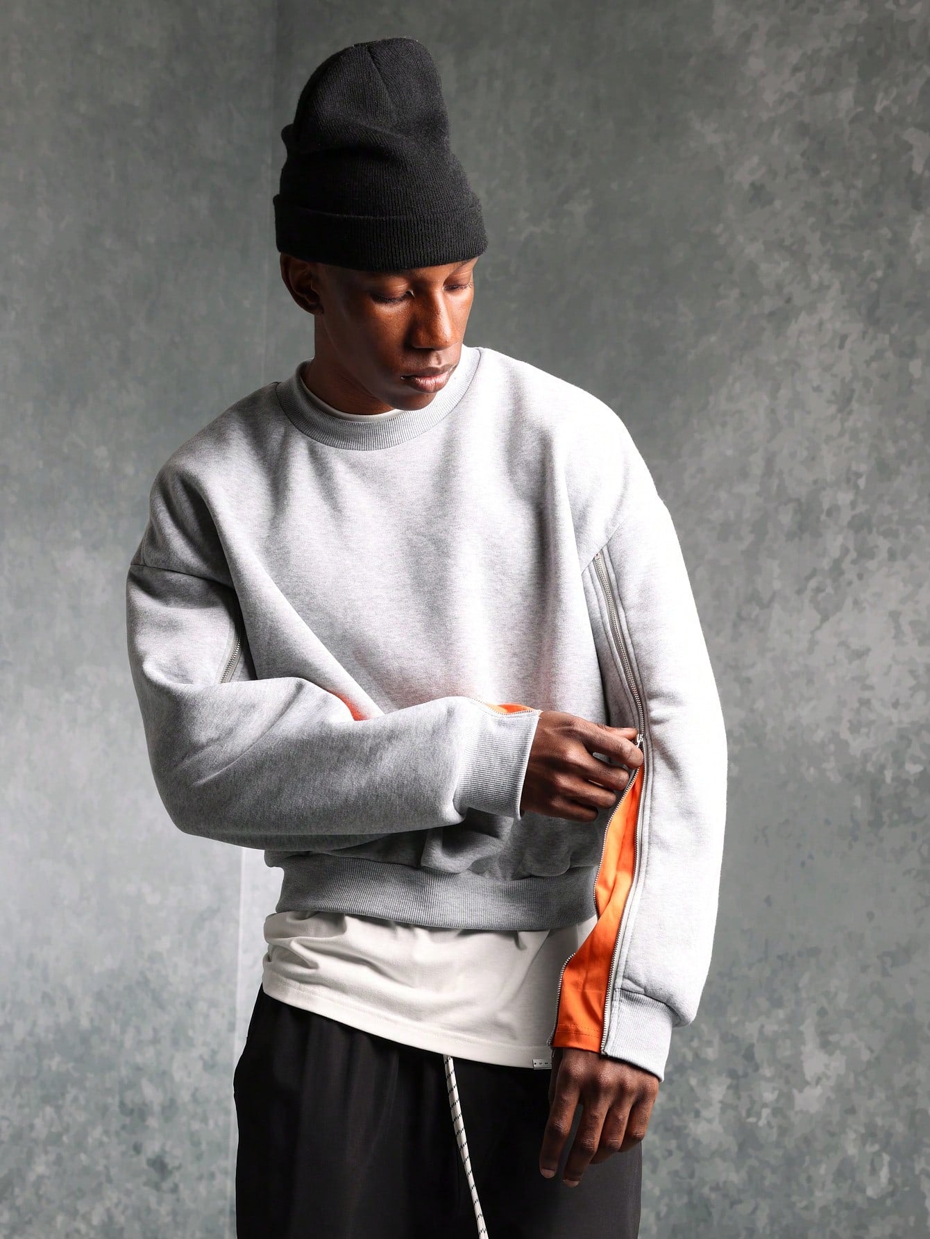 Cropped Sweatshirt With Nylon Inserts