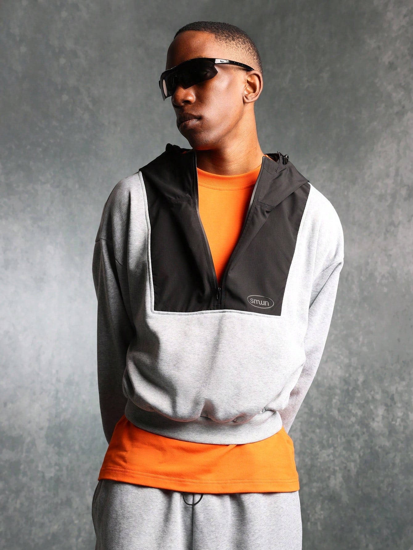 Crop Half Zip Nylon Contrast Hoodie