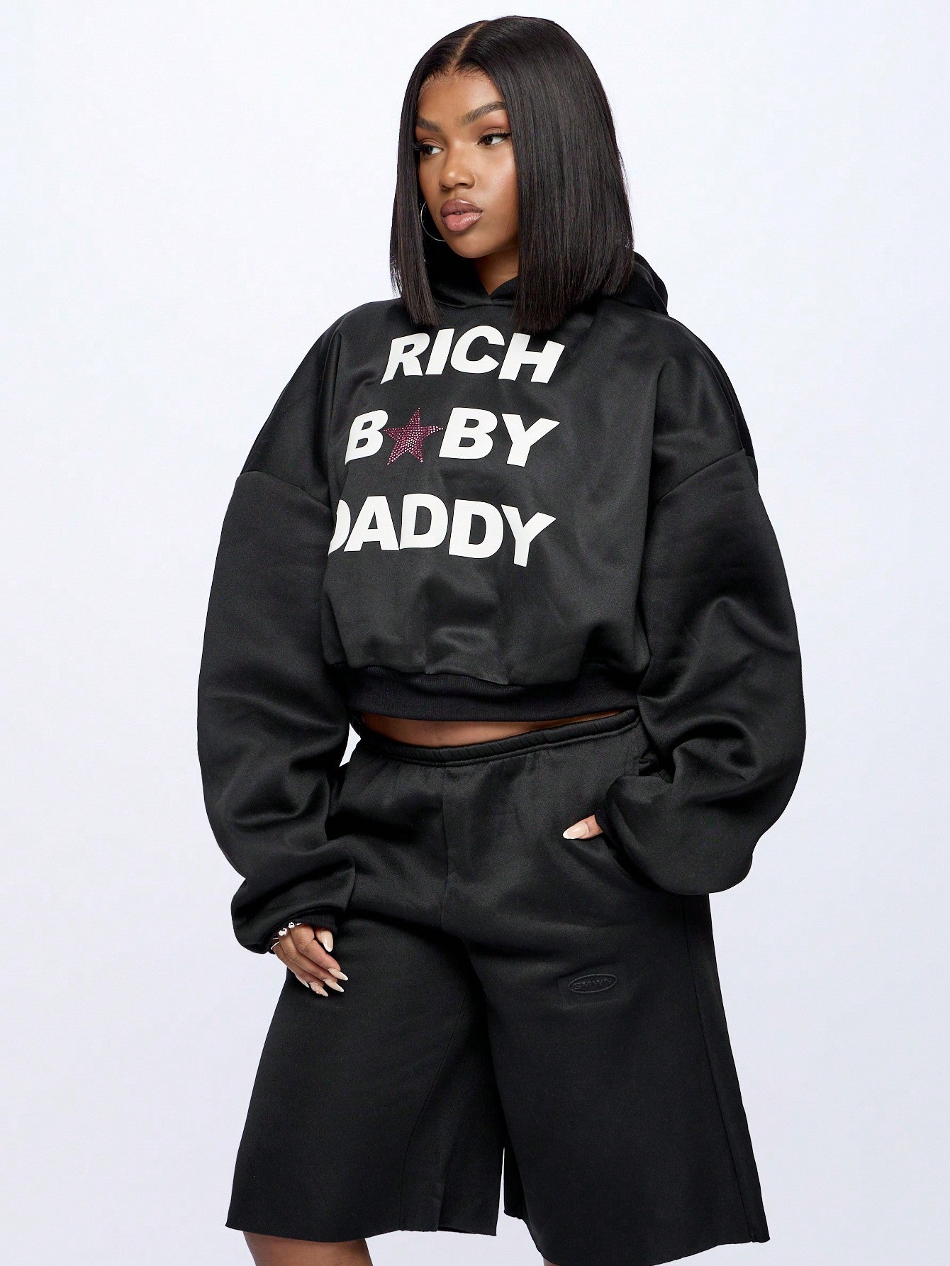 SUMWON WOMEN Oversized Rich Baby Daddy Graphic Hoodie