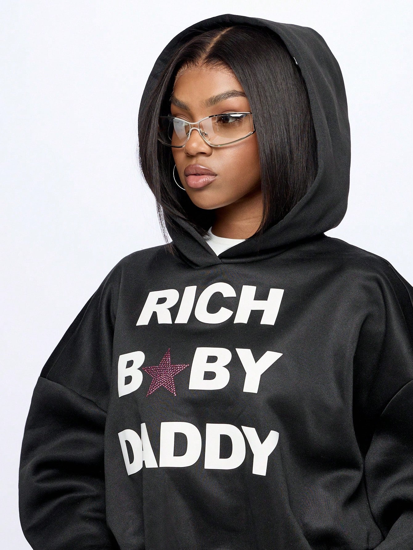 SUMWON WOMEN Oversized Rich Baby Daddy Graphic Hoodie