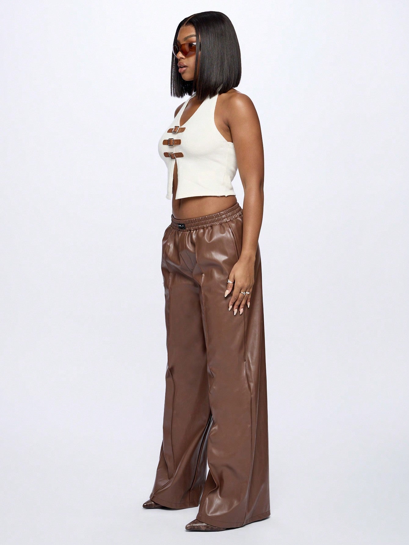 SUMWON WOMEN Pull On Wide Leg PU Pants