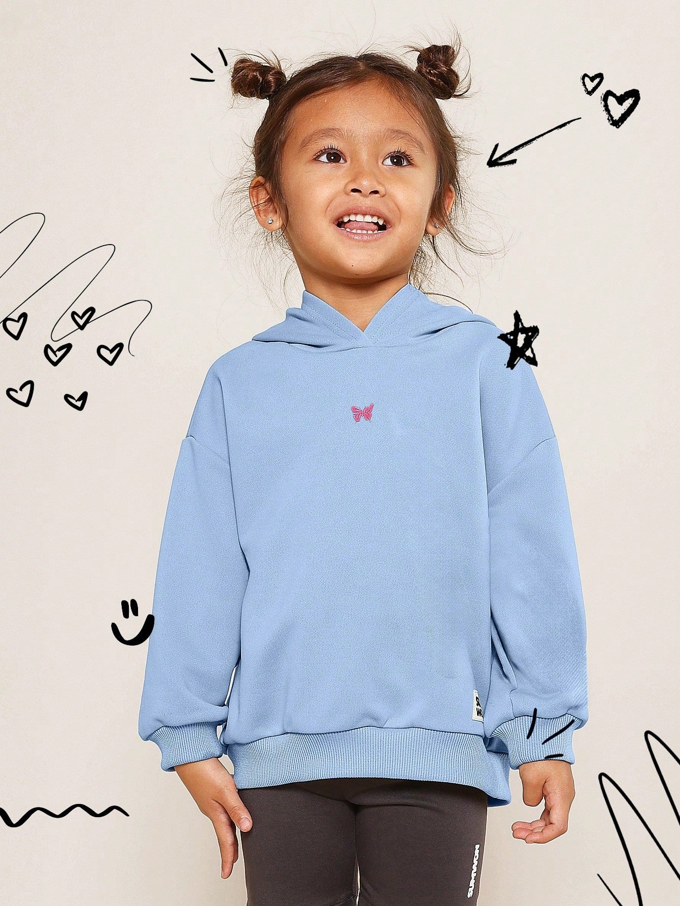 Young Girls Everyday Overhead Hoodie With Butterfly Graphic Print