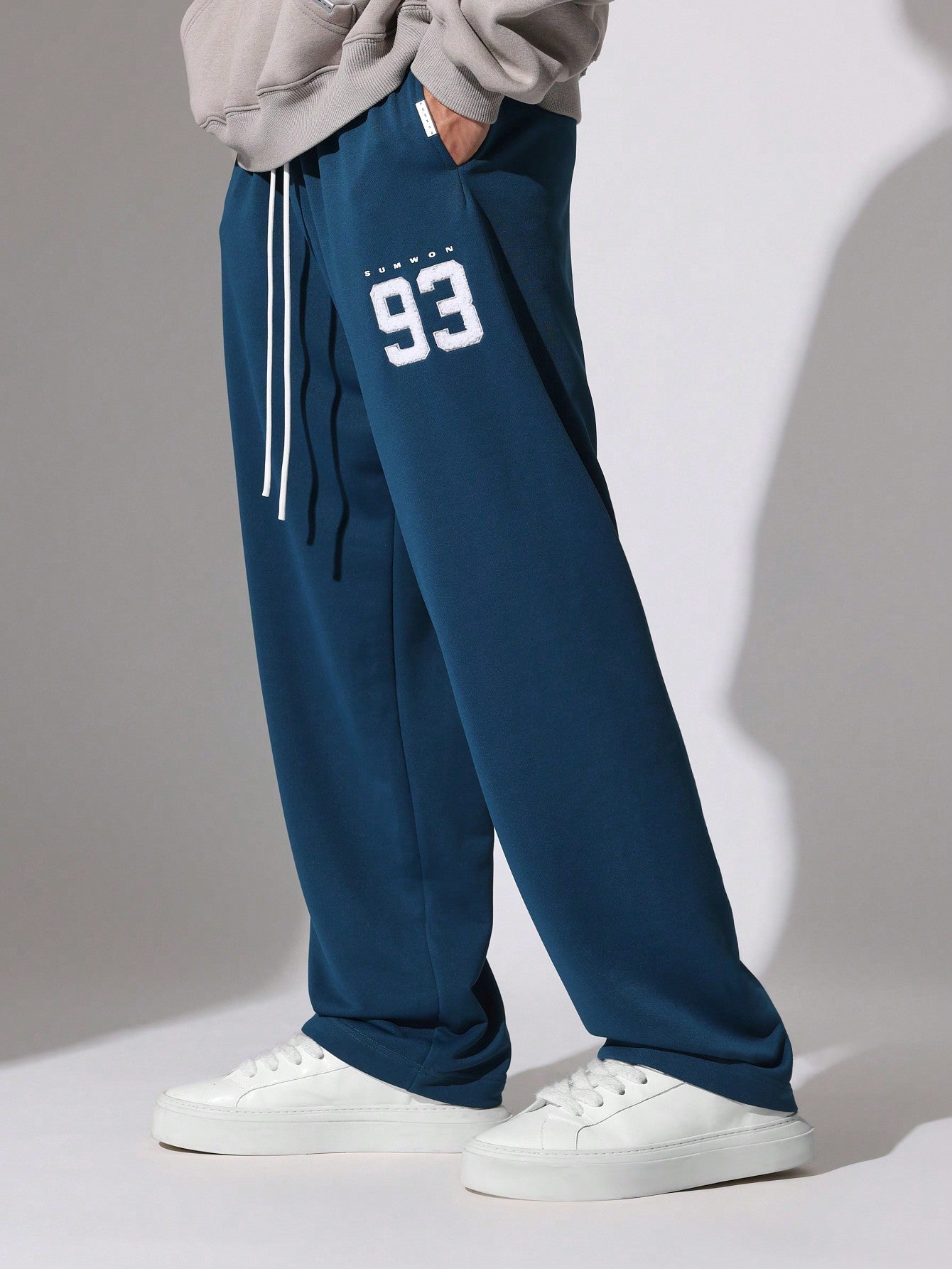 Loose Fit Drop Crotch Summer Weight Loopback Sweatpants With Number Towel Applique Embroidery